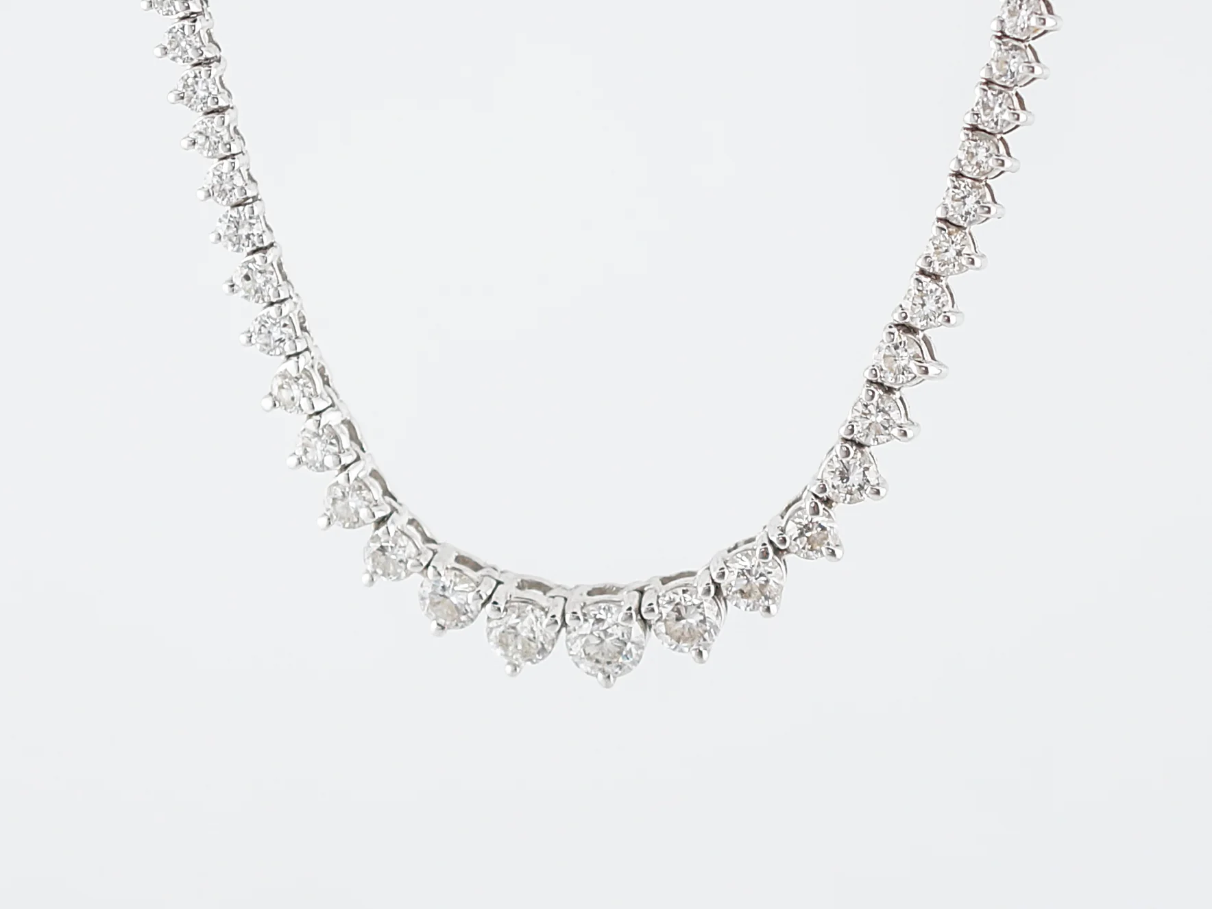 Graduated Diamond Eternity Necklace Modern 7.76 Round Brilliant Cut Diamonds in 14k White Gold