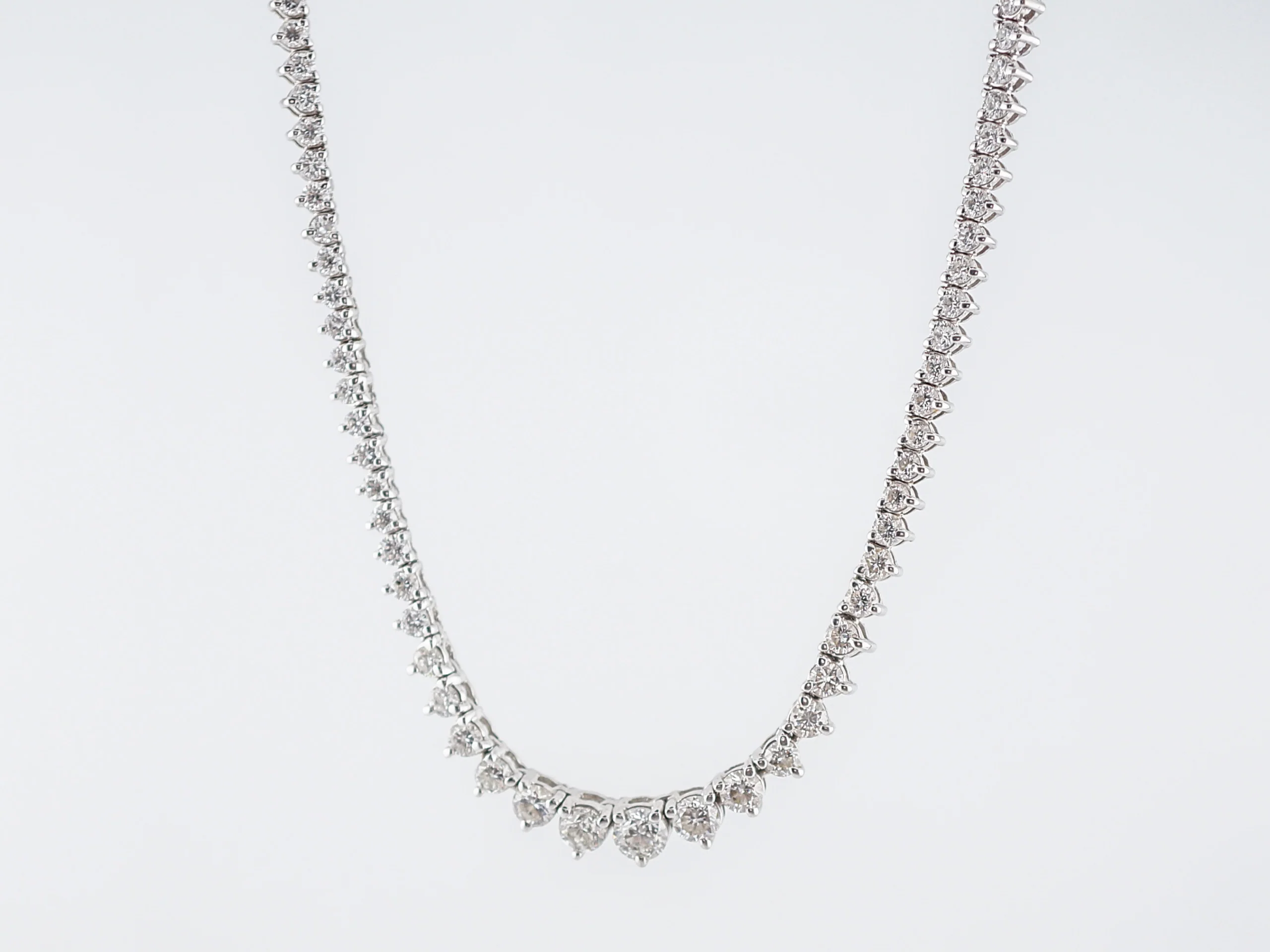 Graduated Diamond Eternity Necklace Modern 7.76 Round Brilliant Cut Diamonds in 14k White Gold - Image 2