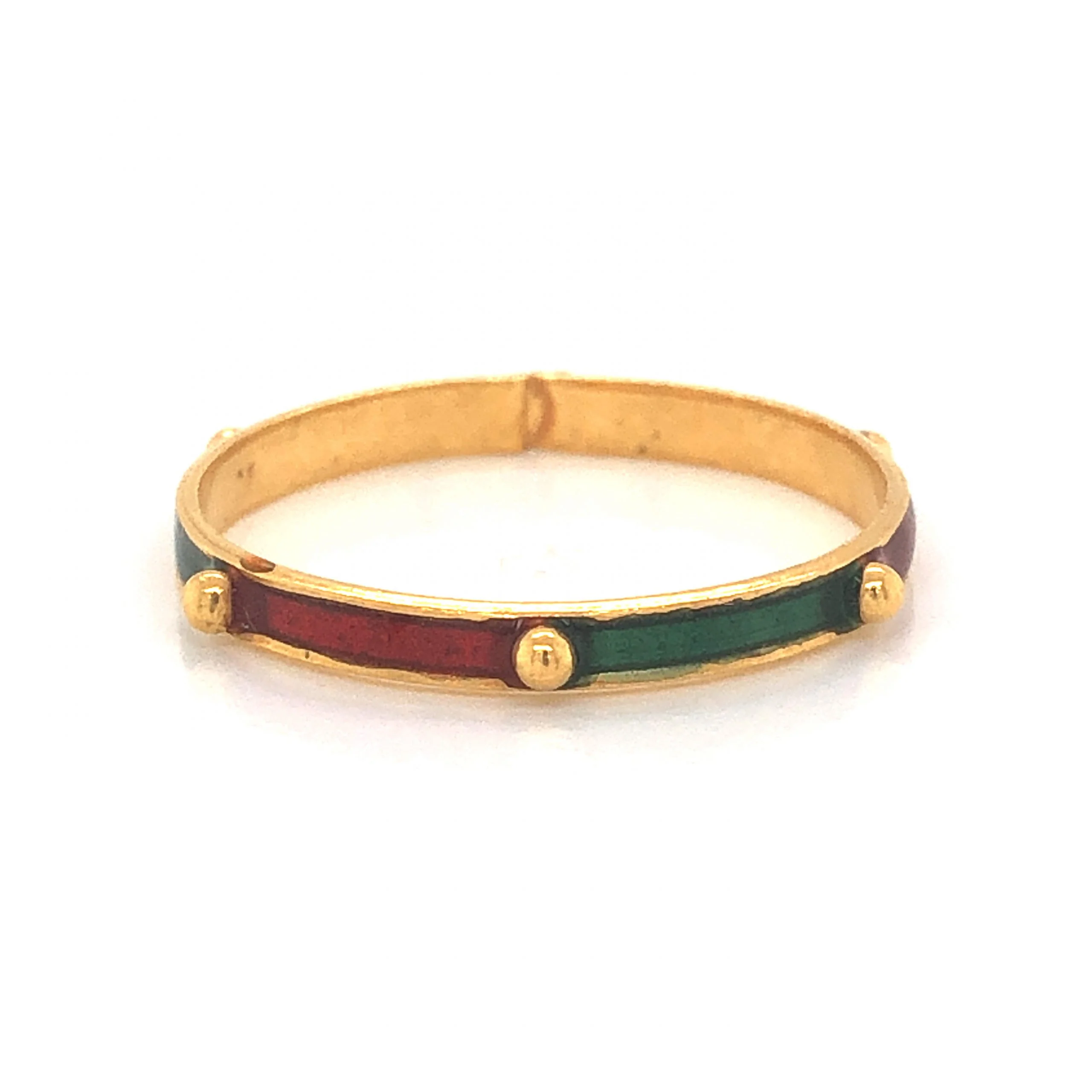 Green & Red Enamel Stacking Ring in 21k Yellow Gold - Image 3