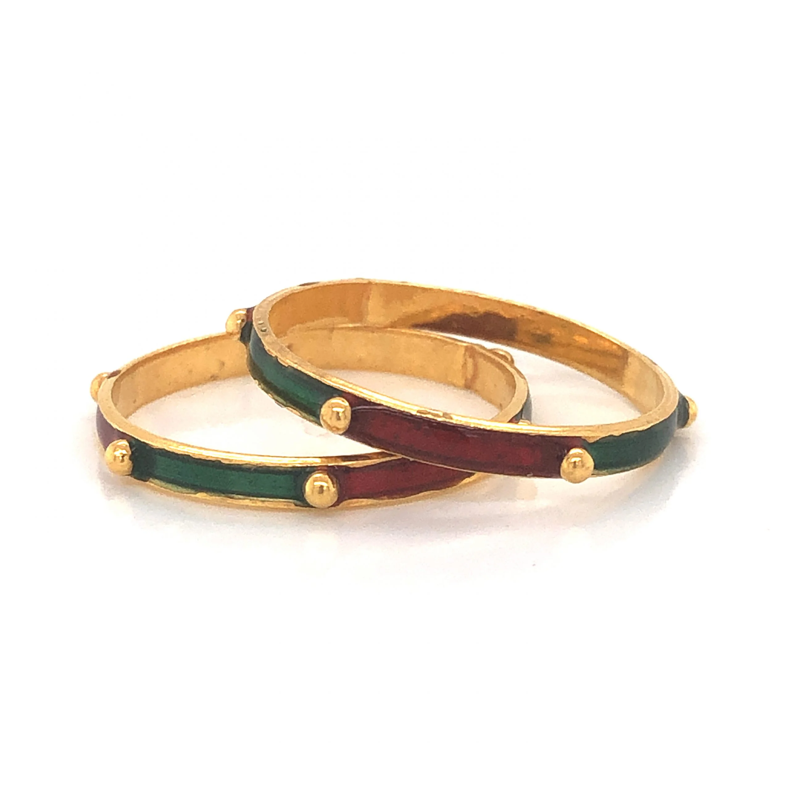 Green & Red Enamel Stacking Ring in 21k Yellow Gold - Image 4