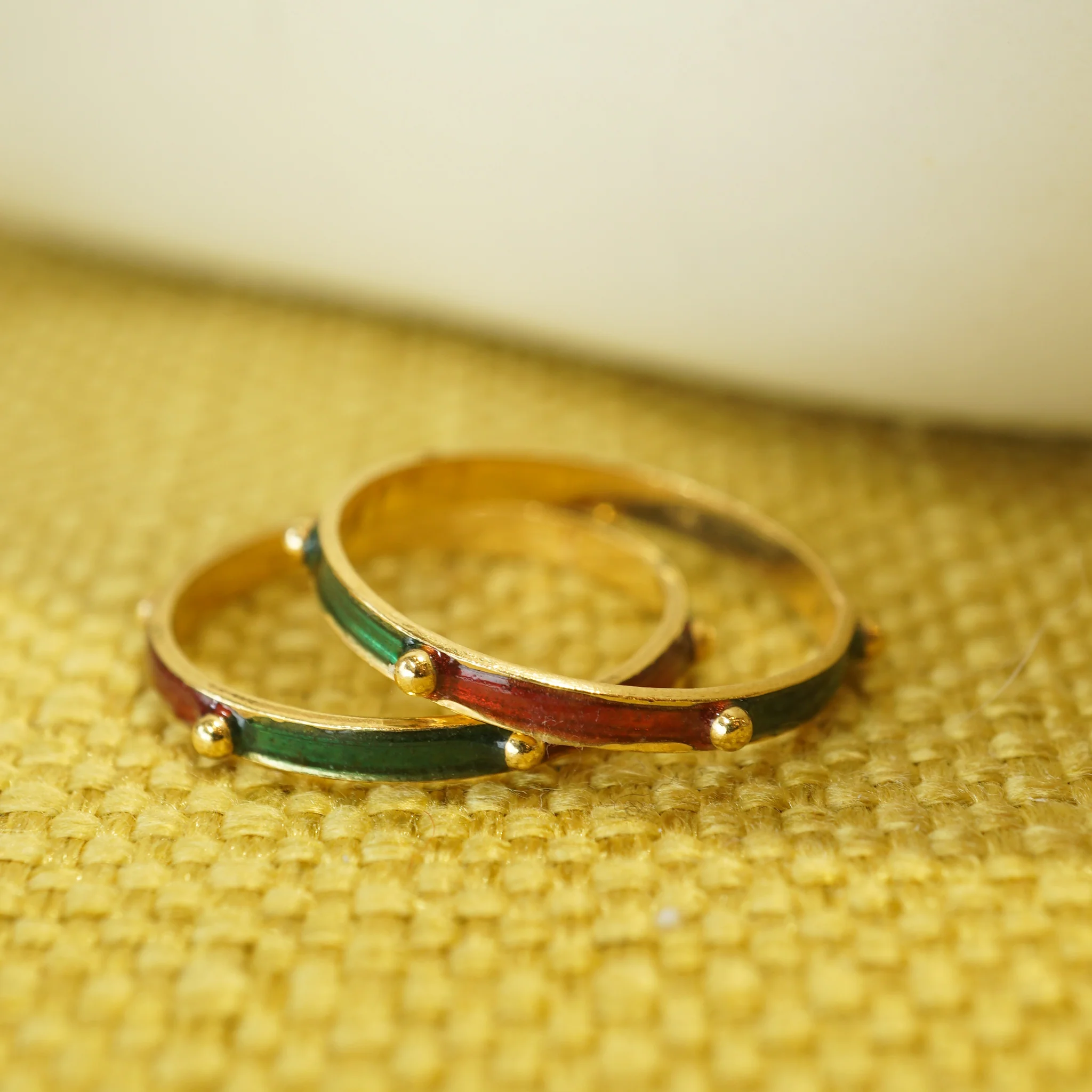 Green & Red Enamel Stacking Ring in 21k Yellow Gold - Image 7
