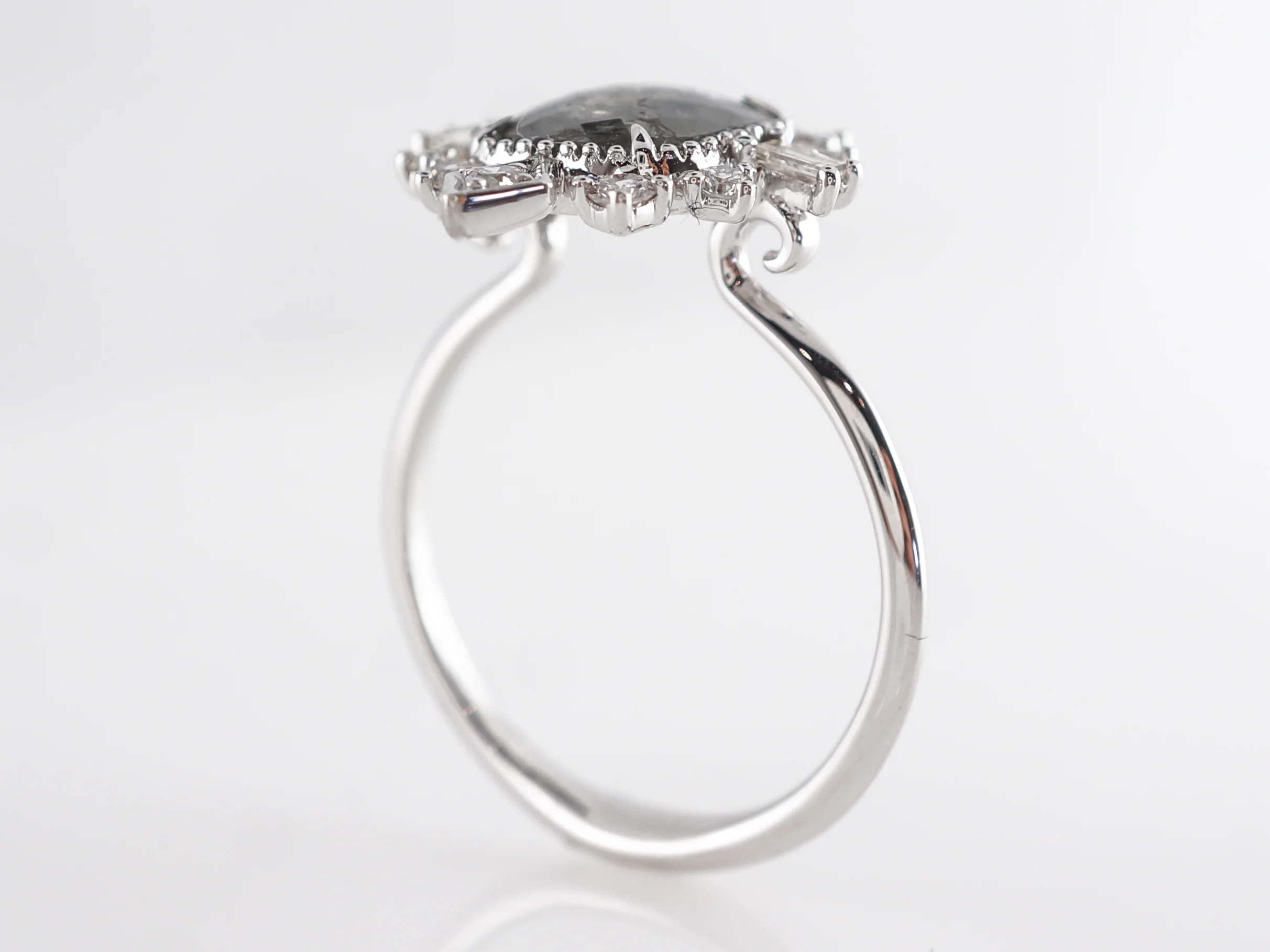 Grey Diamond Cocktail Ring w/ Rose Cut in 18K White Gold - Image 5