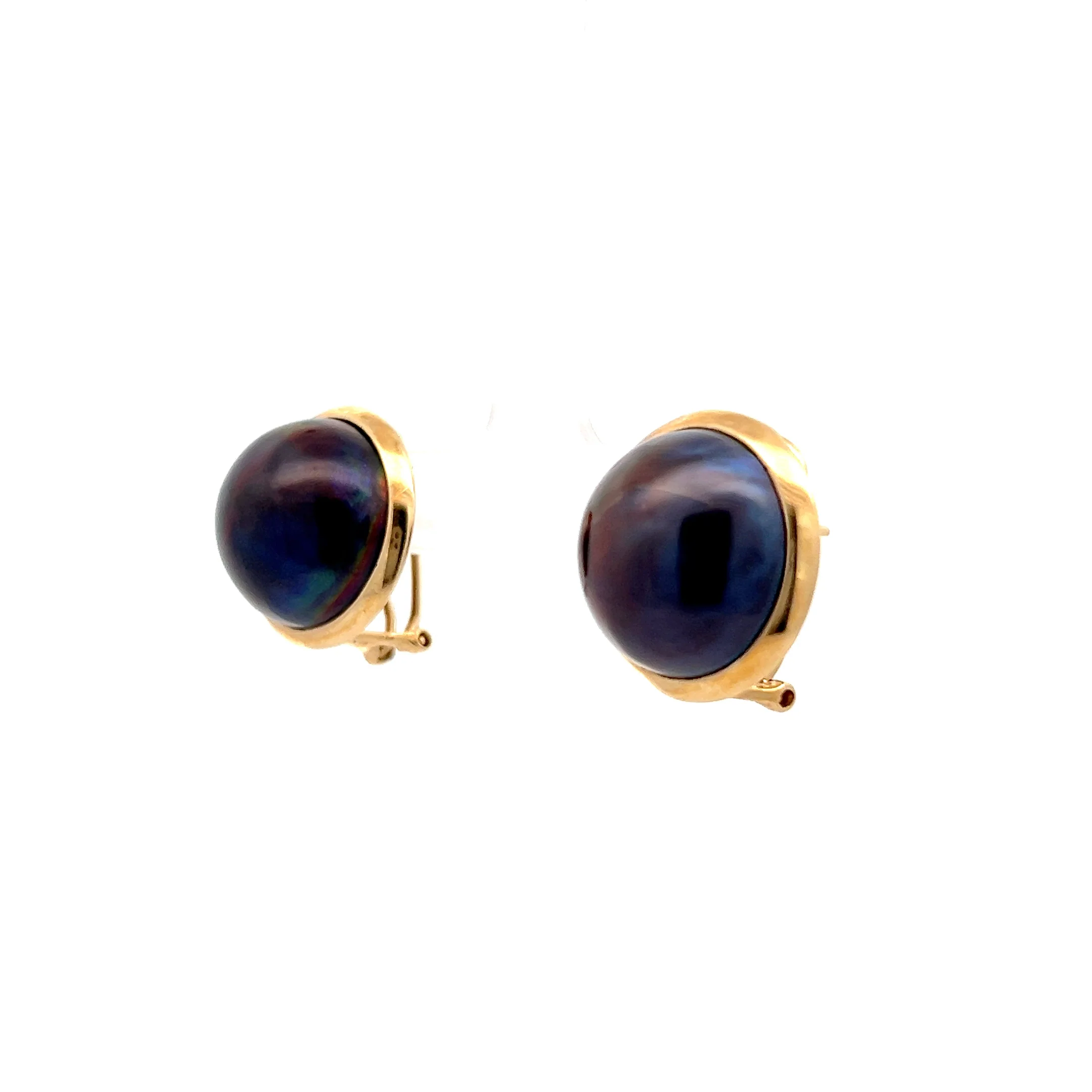 Grey Mabe Pearl Stud Earrings in 14k Yellow Gold - Image 2