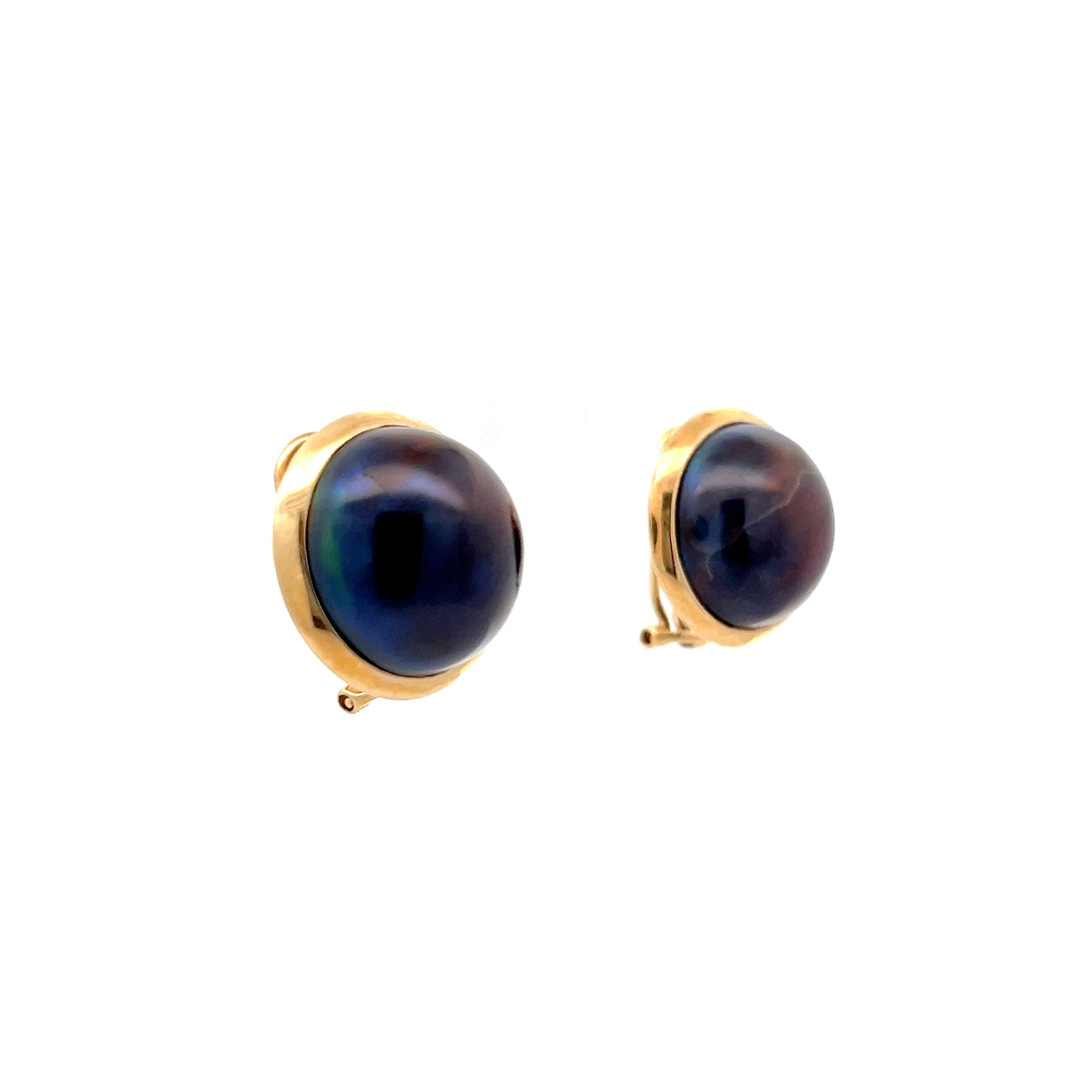 Grey Mabe Pearl Stud Earrings in 14k Yellow Gold - Image 3