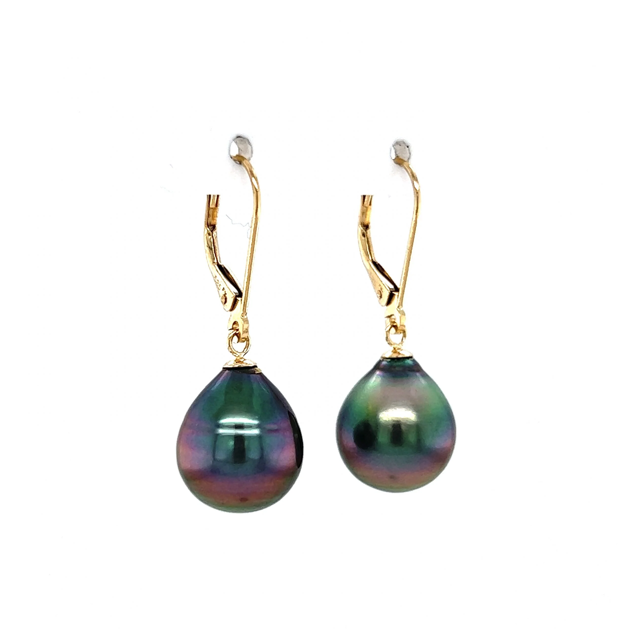 Grey Pearl Drop Earrings in 14k Yellow Gold - Image 3