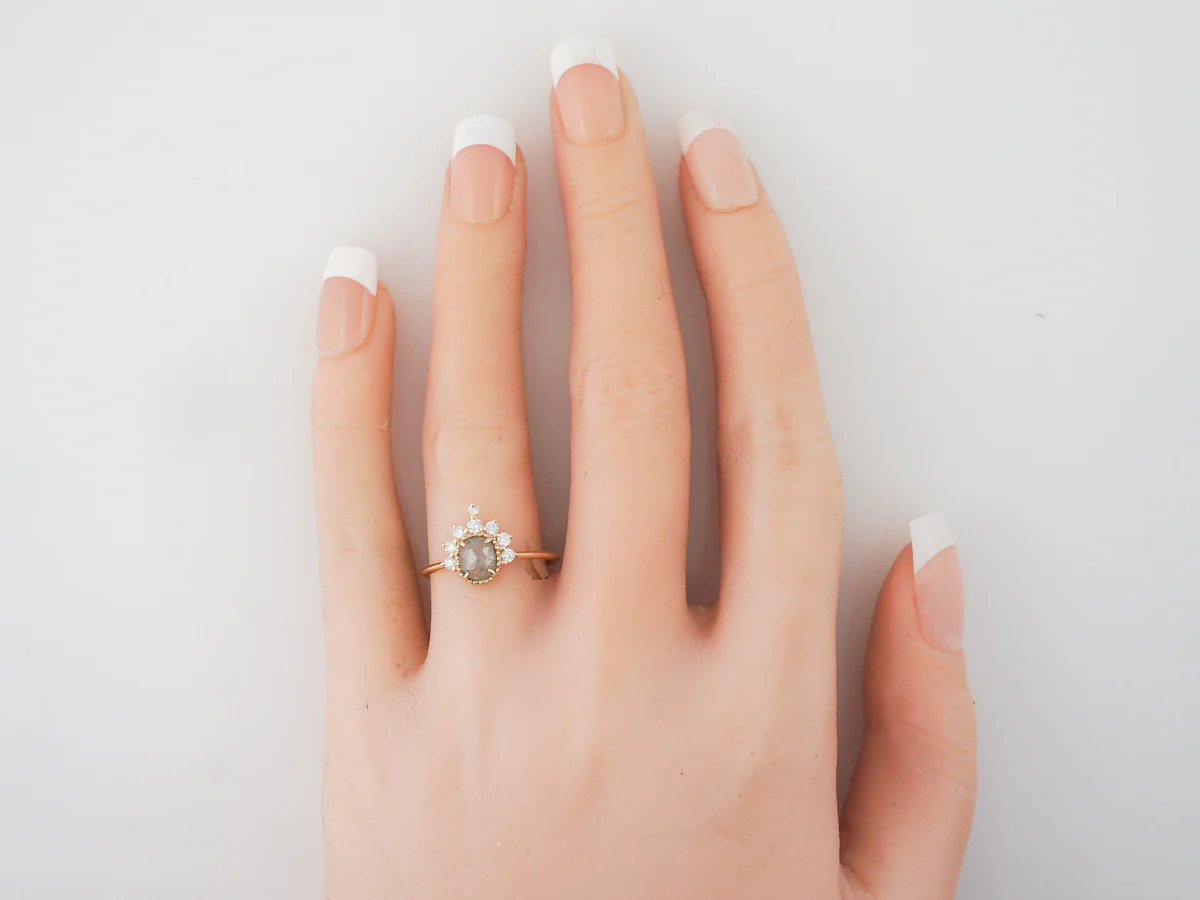 Grey Rose Cut Diamond Engagement Ring in Yellow Gold - Image 5