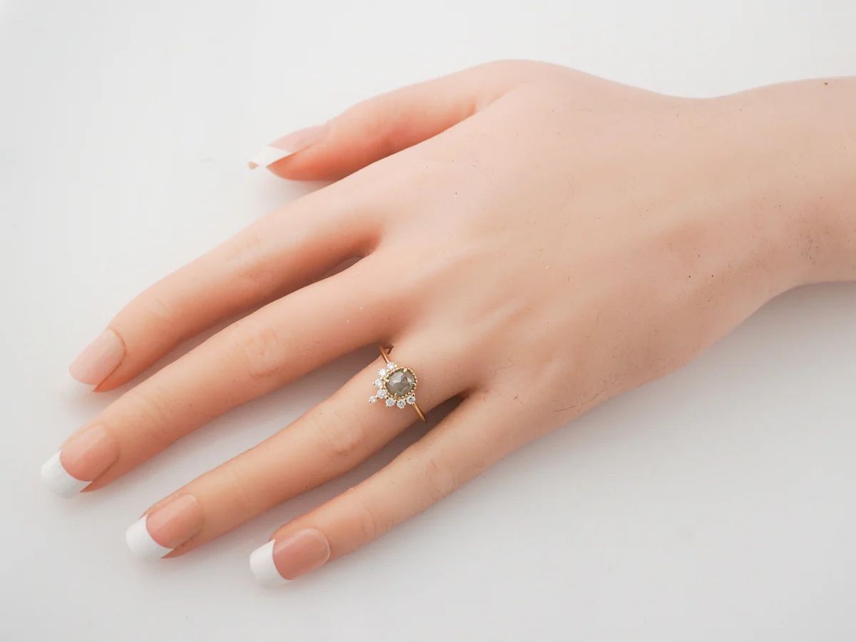 Grey Rose Cut Diamond Engagement Ring in Yellow Gold - Image 6
