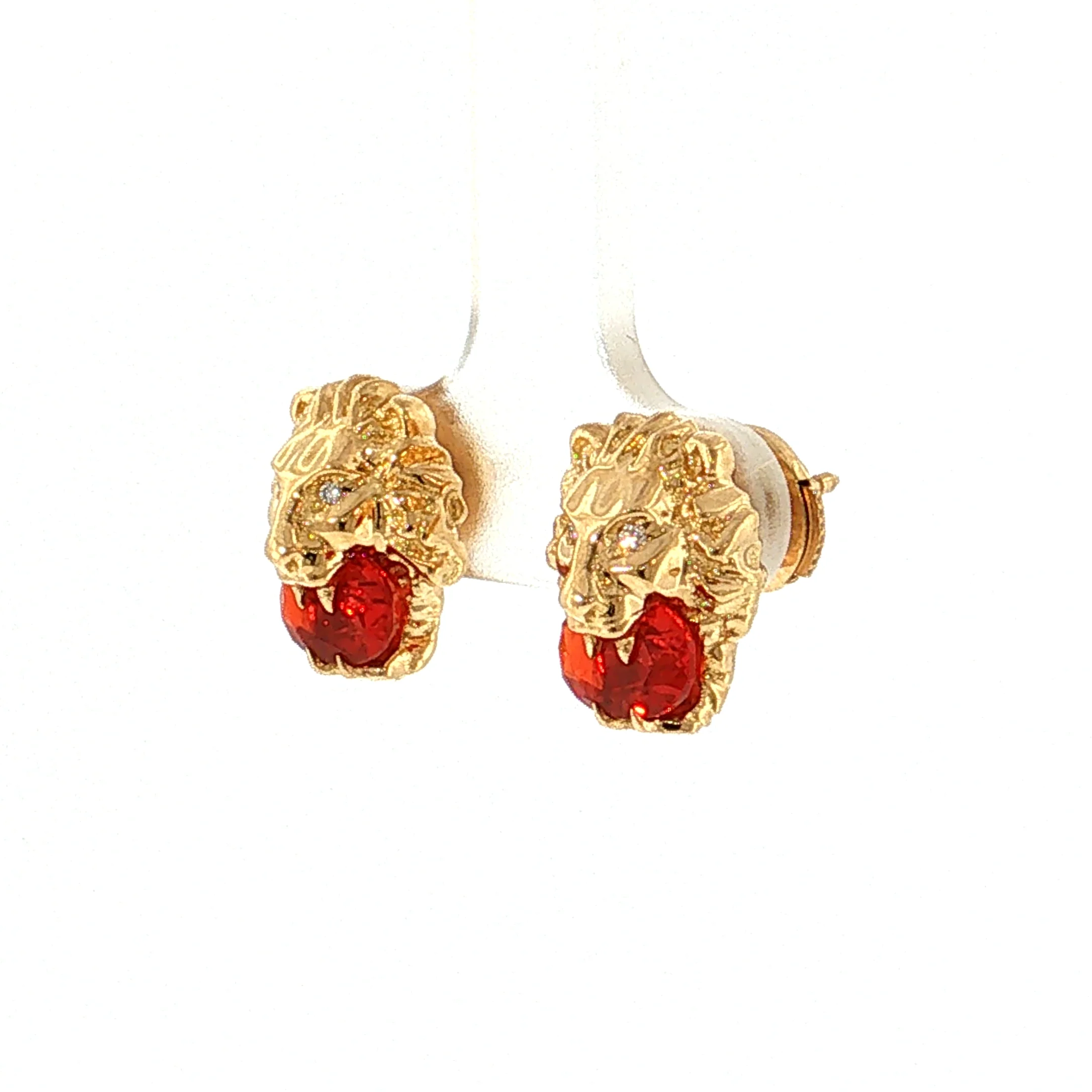 Gucci Lion Fire Opal & Diamond Stud Earrings 18k - Image 2
