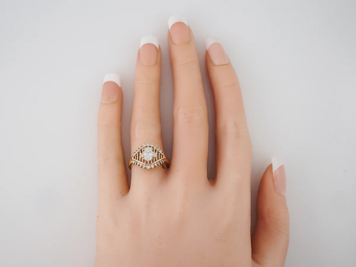 Half Carat Oval Diamond Ring w/ Yellow Gold Filigree - Image 6