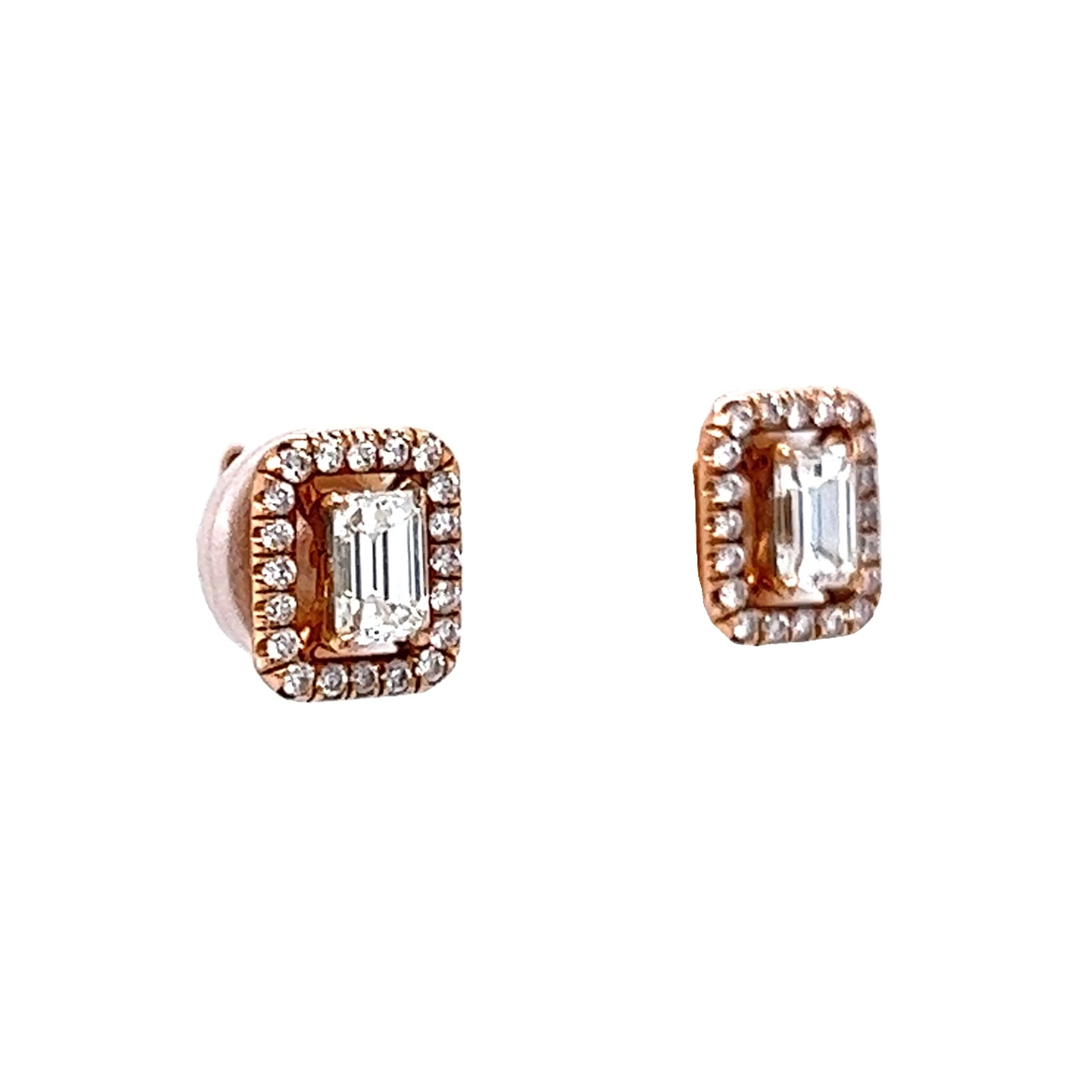 Halo Diamond Stud Earrings in 14k Rose Gold - Image 3