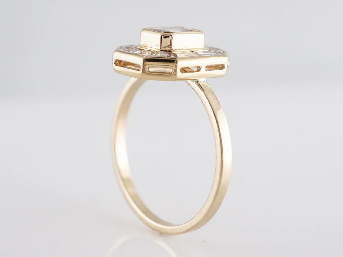 Halo Emerald Cut Diamond Engagement Ring in Yellow Gold - Image 5
