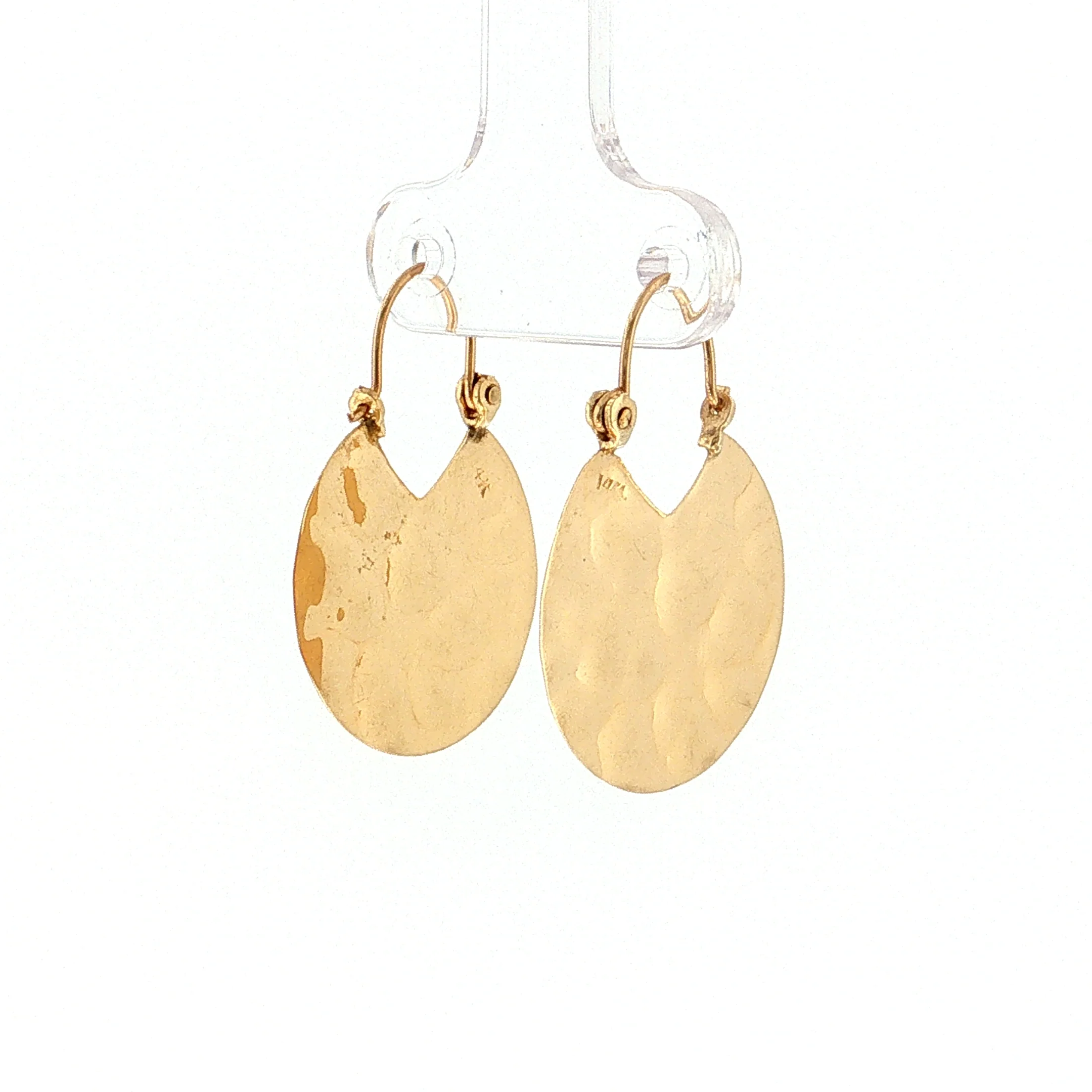 Hammered Disc Drop Earrings 14k Yellow Gold - Image 2