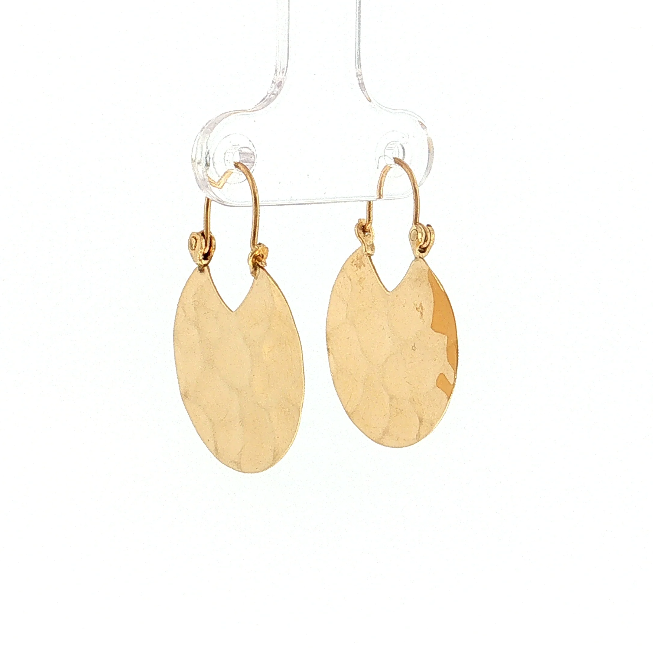 Hammered Disc Drop Earrings 14k Yellow Gold - Image 3