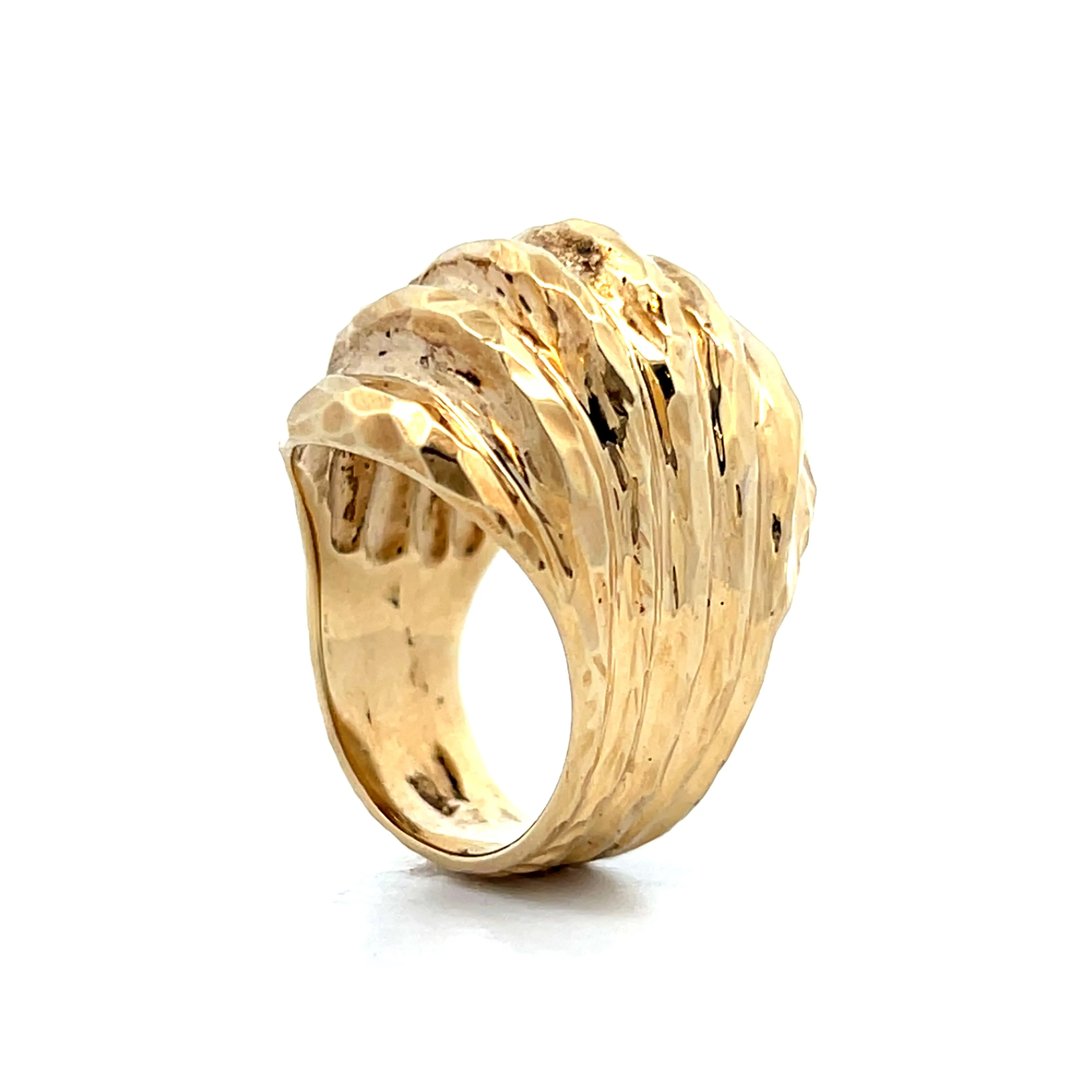 Hammered & Textured Dome Cocktail Ring in 14k Yellow Gold - Image 4