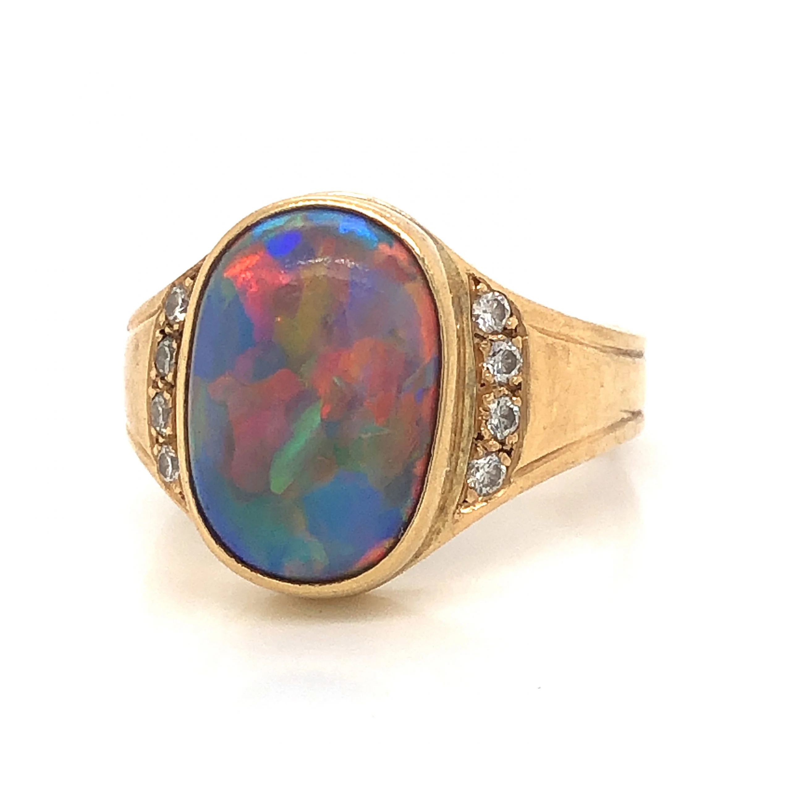 Harlequin Opal & Diamond Cocktail Ring in 18k Yellow Gold - Image 2