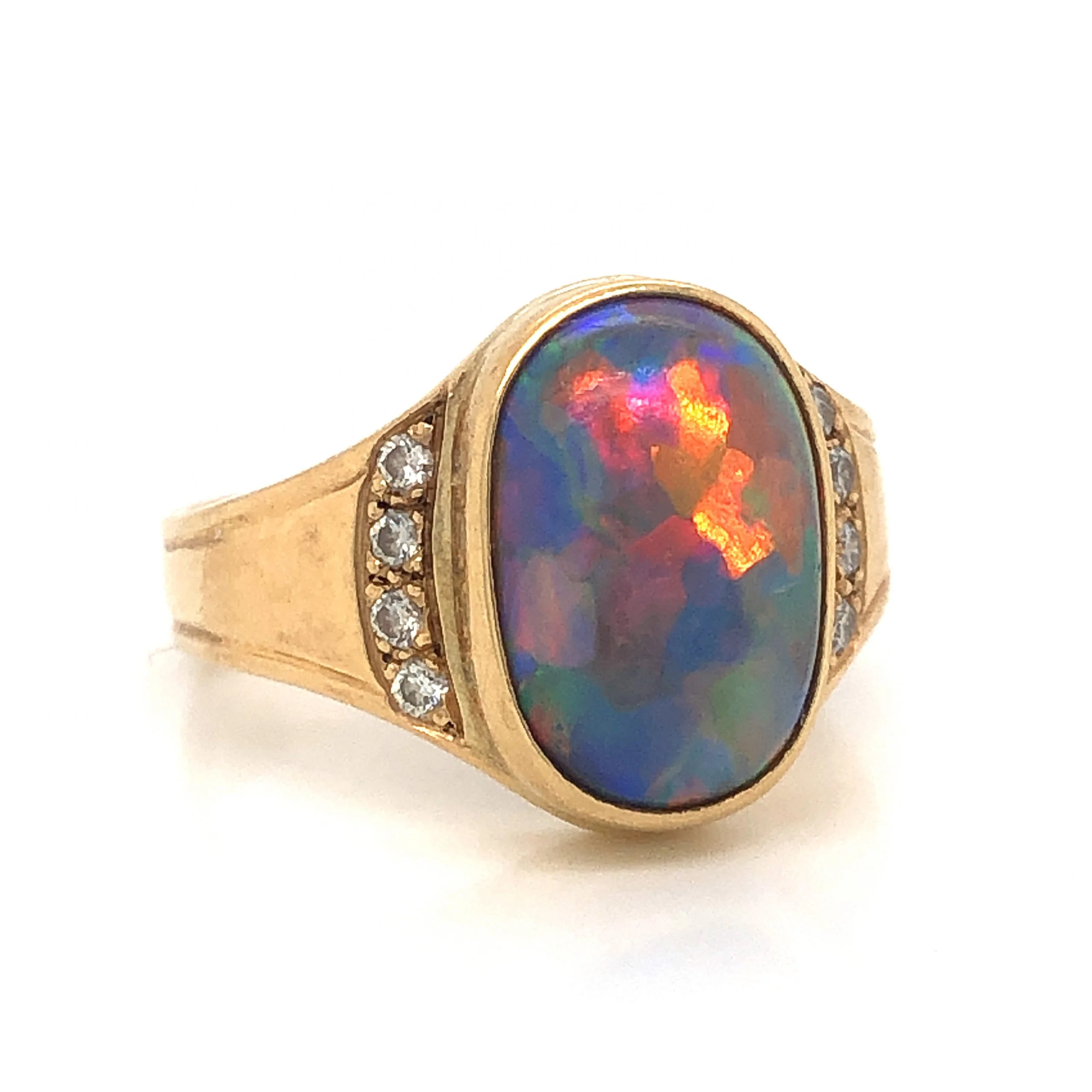 Harlequin Opal & Diamond Cocktail Ring in 18k Yellow Gold - Image 3