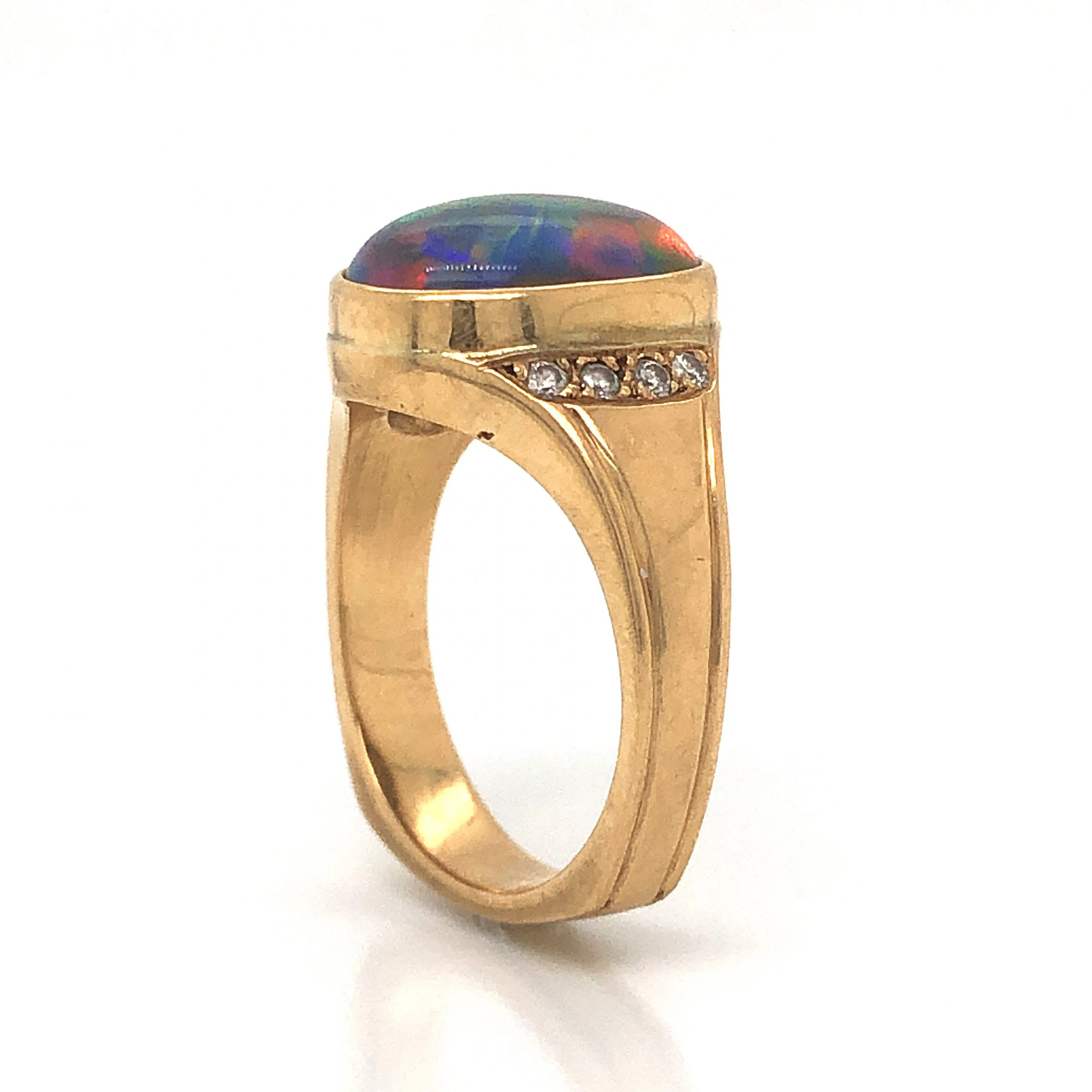 Harlequin Opal & Diamond Cocktail Ring in 18k Yellow Gold - Image 4