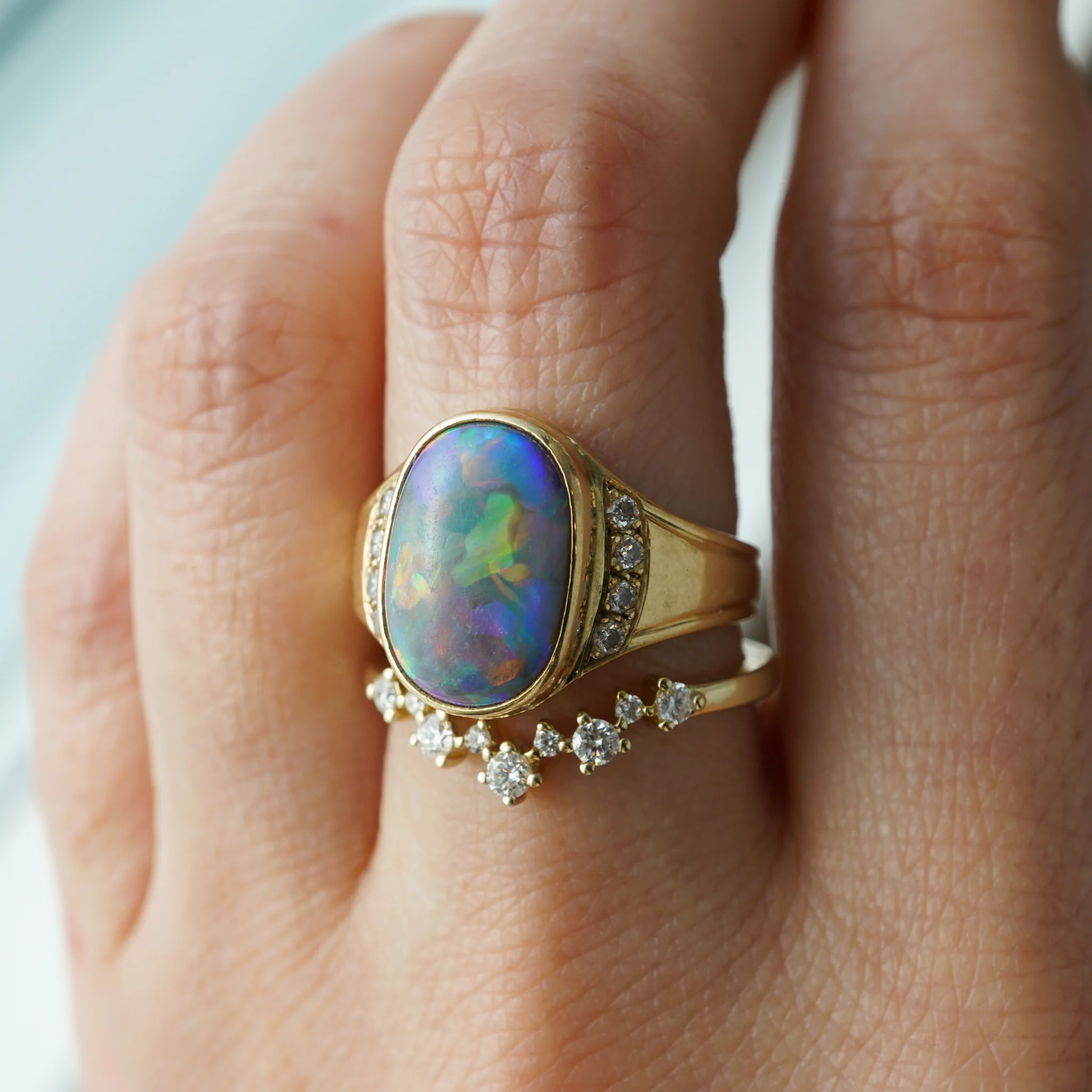 Harlequin Opal & Diamond Cocktail Ring in 18k Yellow Gold - Image 5
