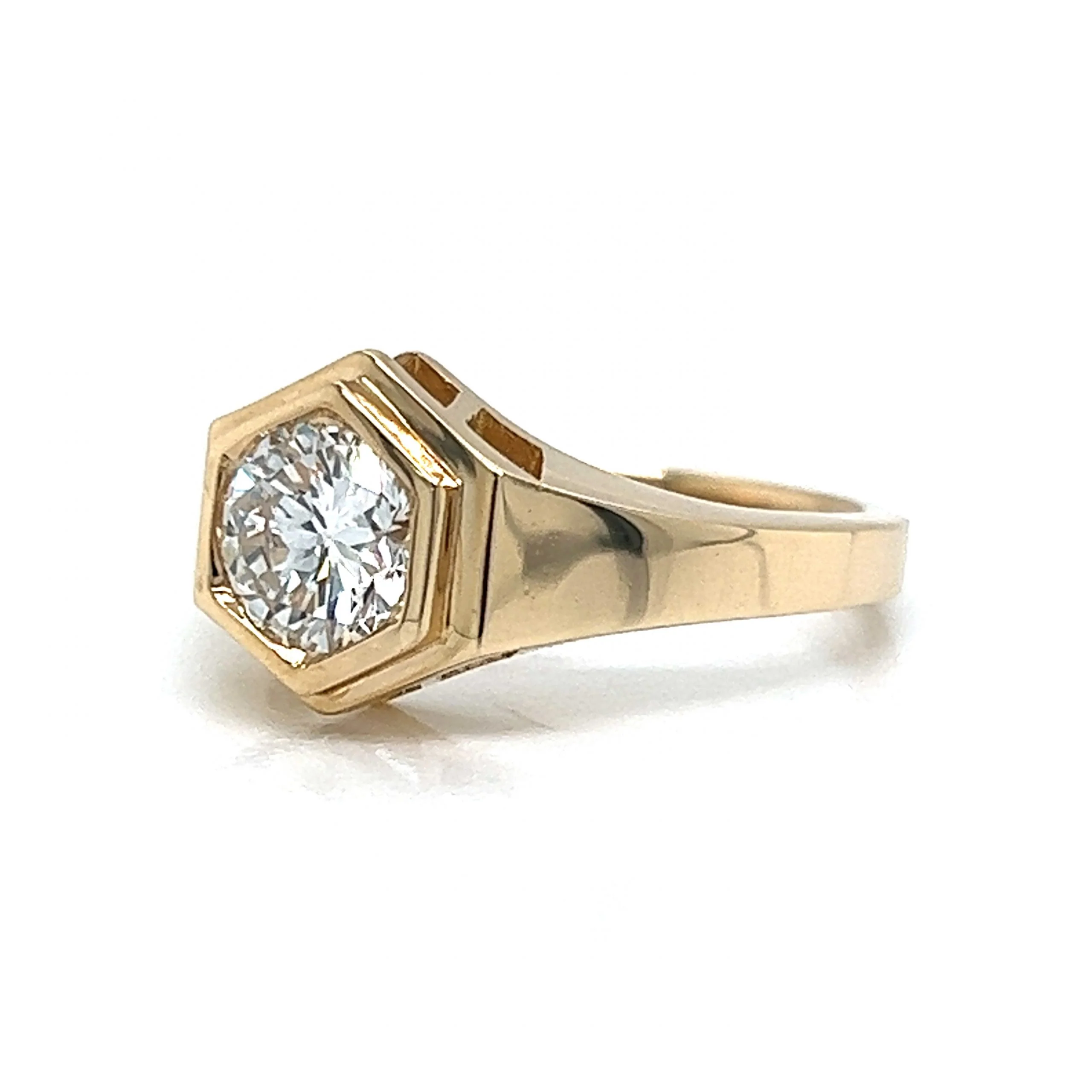 Hexagon Shaped .84 Round Diamond Engagement Ring in 14k Gold - Image 2