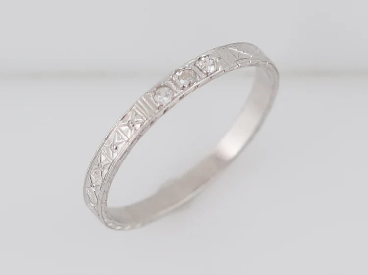 Antique Wedding Band Art Deco .06 Old European & Single Cut Diamonds in 18k White Gold - Image 2