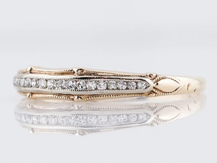 Antique Wedding Band Art Deco .20 Single Cut Diamonds in 14k Yellow Gold - Image 3