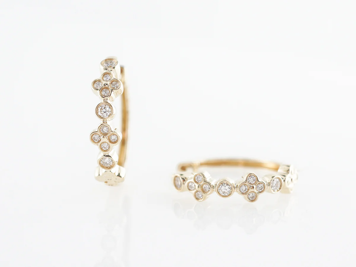 Hoop Diamond Cluster Earrings in 14k Yellow Gold - Image 2