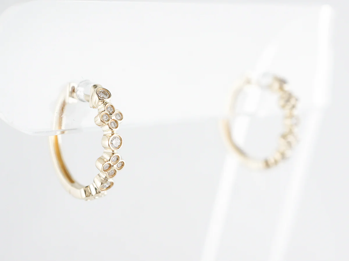 Hoop Diamond Cluster Earrings in 14k Yellow Gold - Image 3