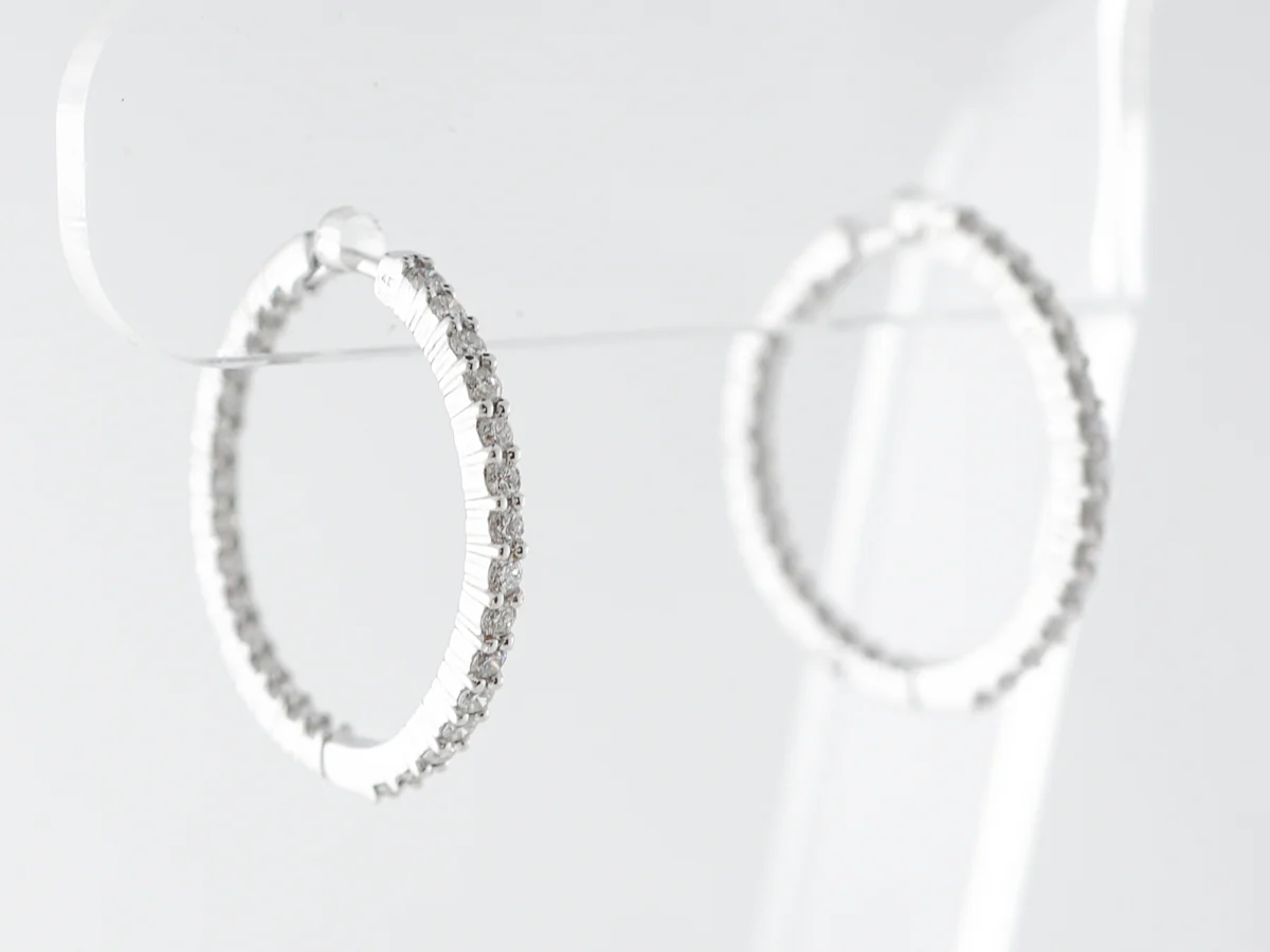 Hoop Earrings 1 Carat Diamonds in 14k White Gold - Image 2