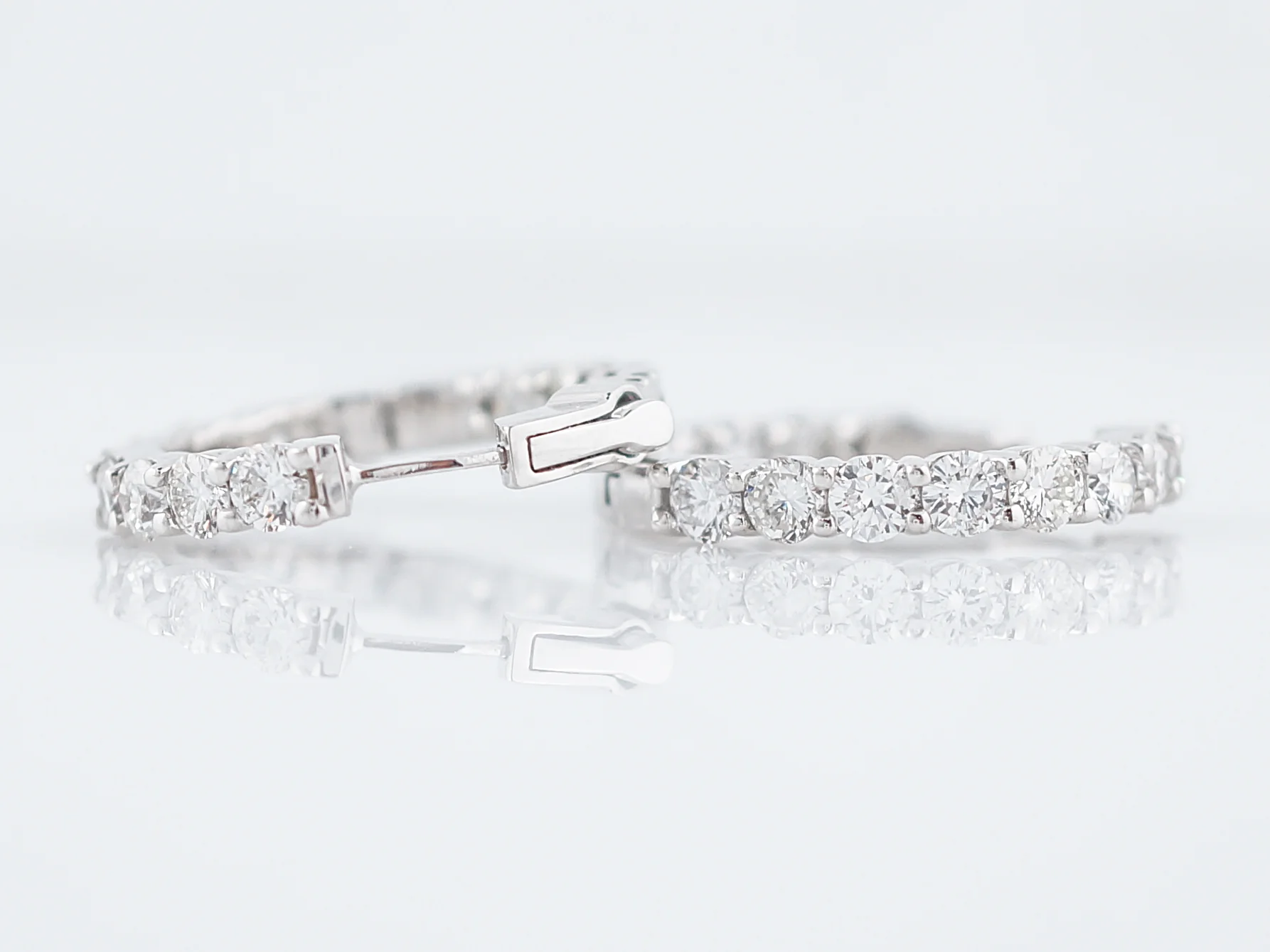 Hoop Earrings Modern 2.40 Round Brilliant Cut Diamonds in 14K White Gold - Image 4