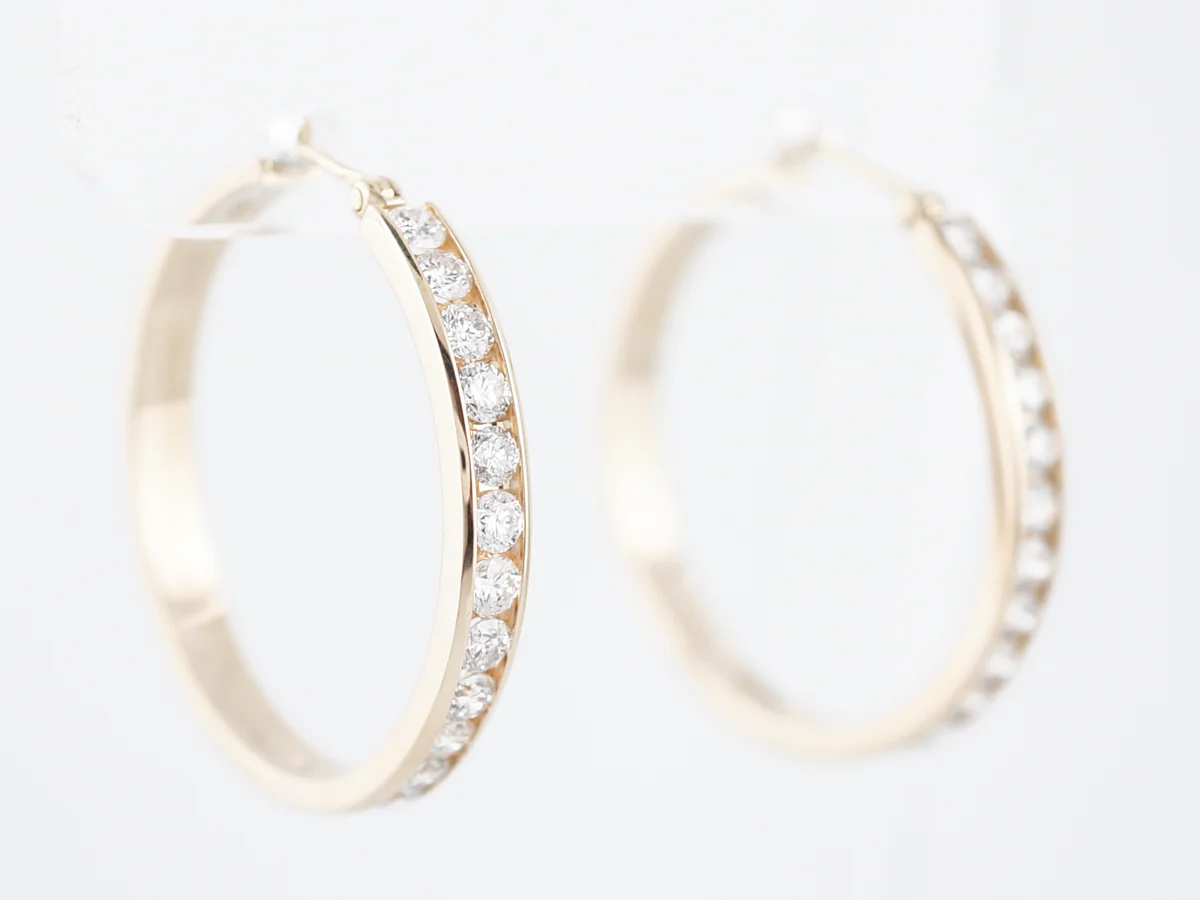 Hoop Earrings Modern 2.5 Round Brilliant Cut Diamonds in 14k Yellow Gold - Image 2