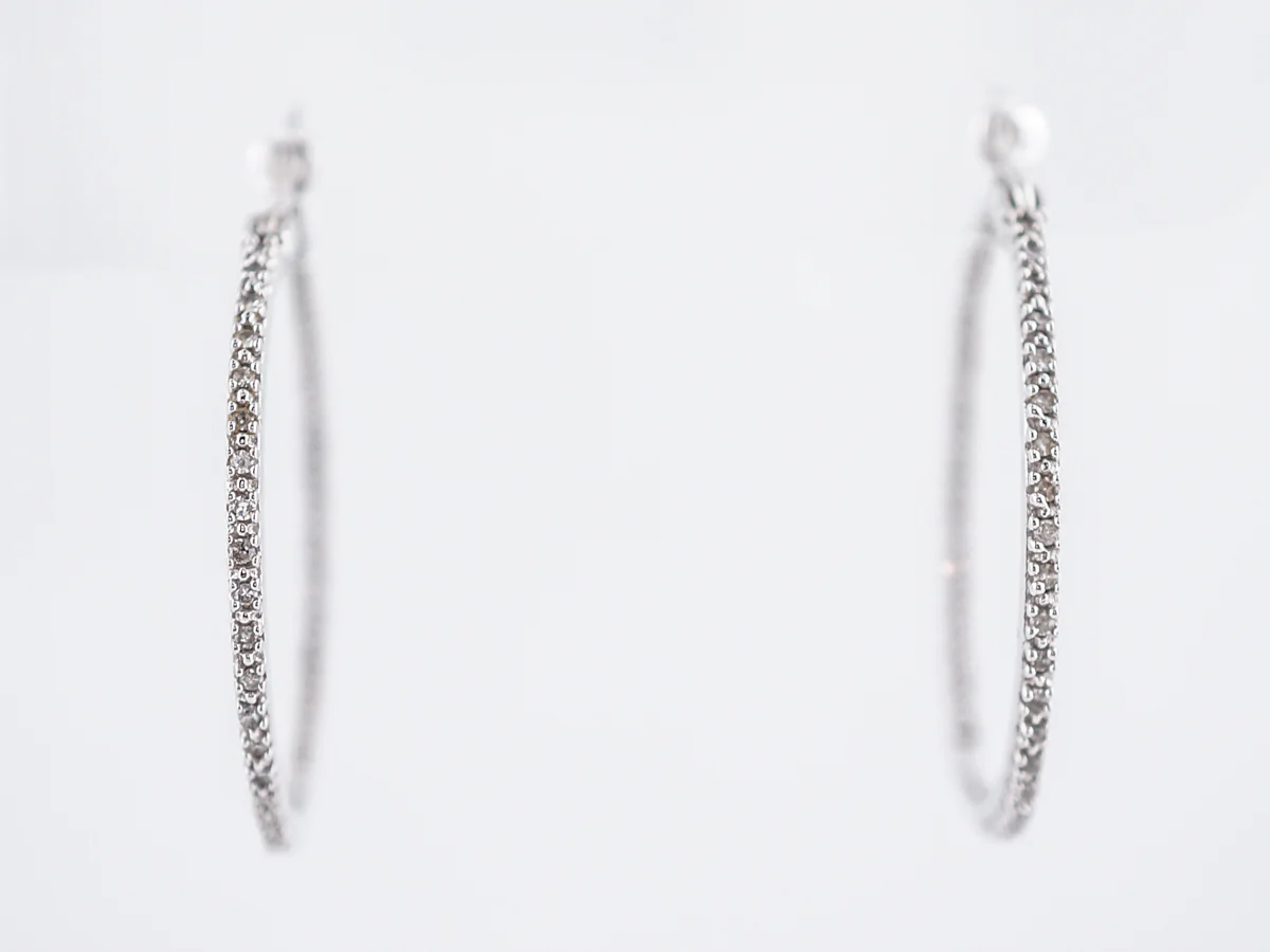 Hoop Earrings Modern .37 Round Brilliant Cut Diamonds in 14k White Gold