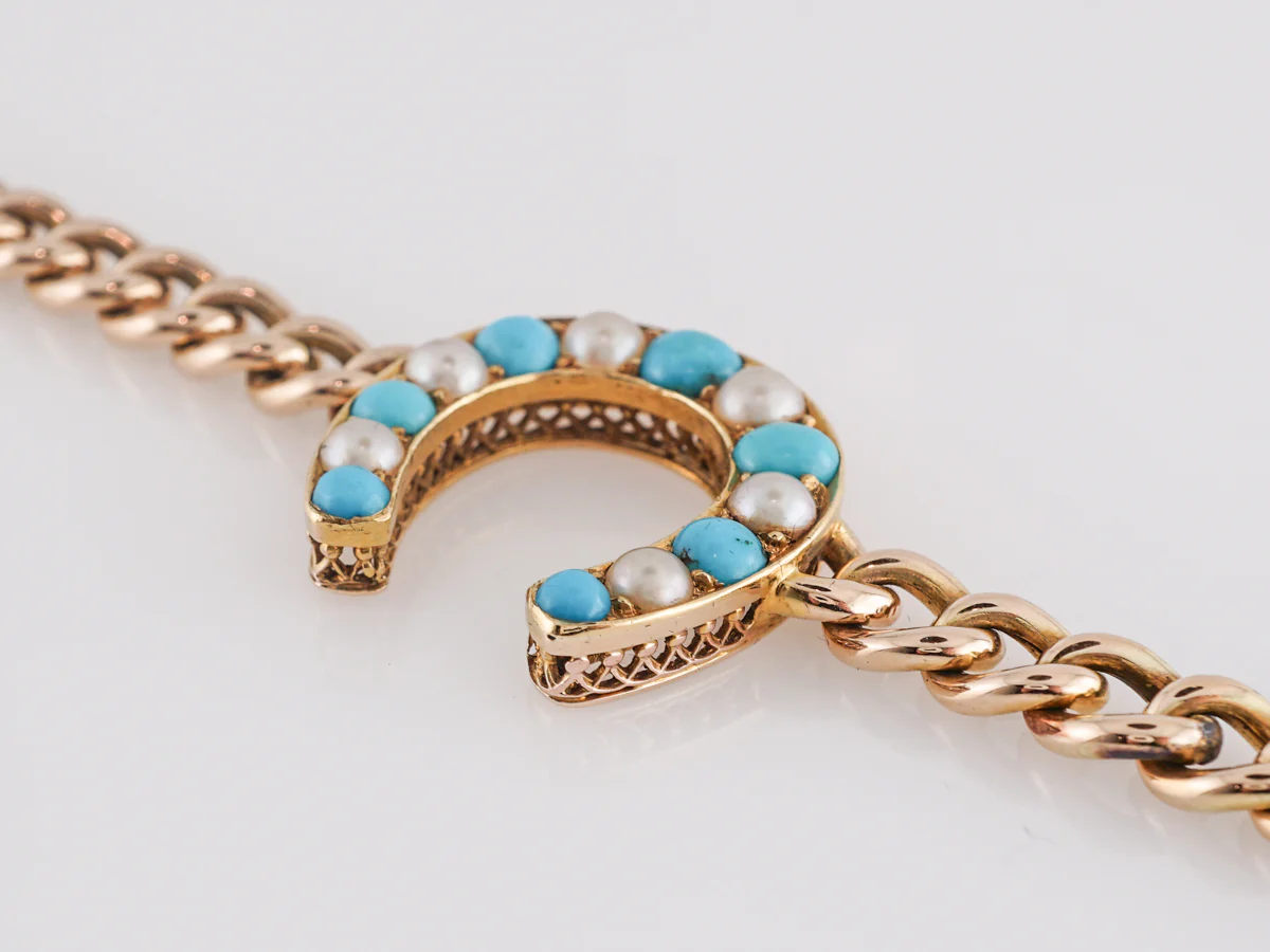 Howell James & Co. Pearl and Turquoise Horseshoe Bracelet - Image 3