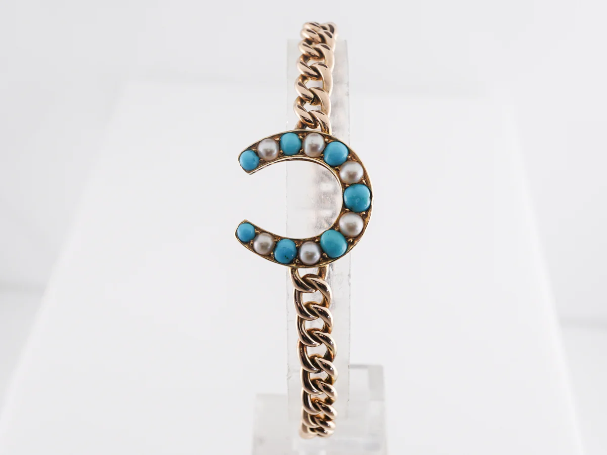 Howell James & Co. Pearl and Turquoise Horseshoe Bracelet - Image 4