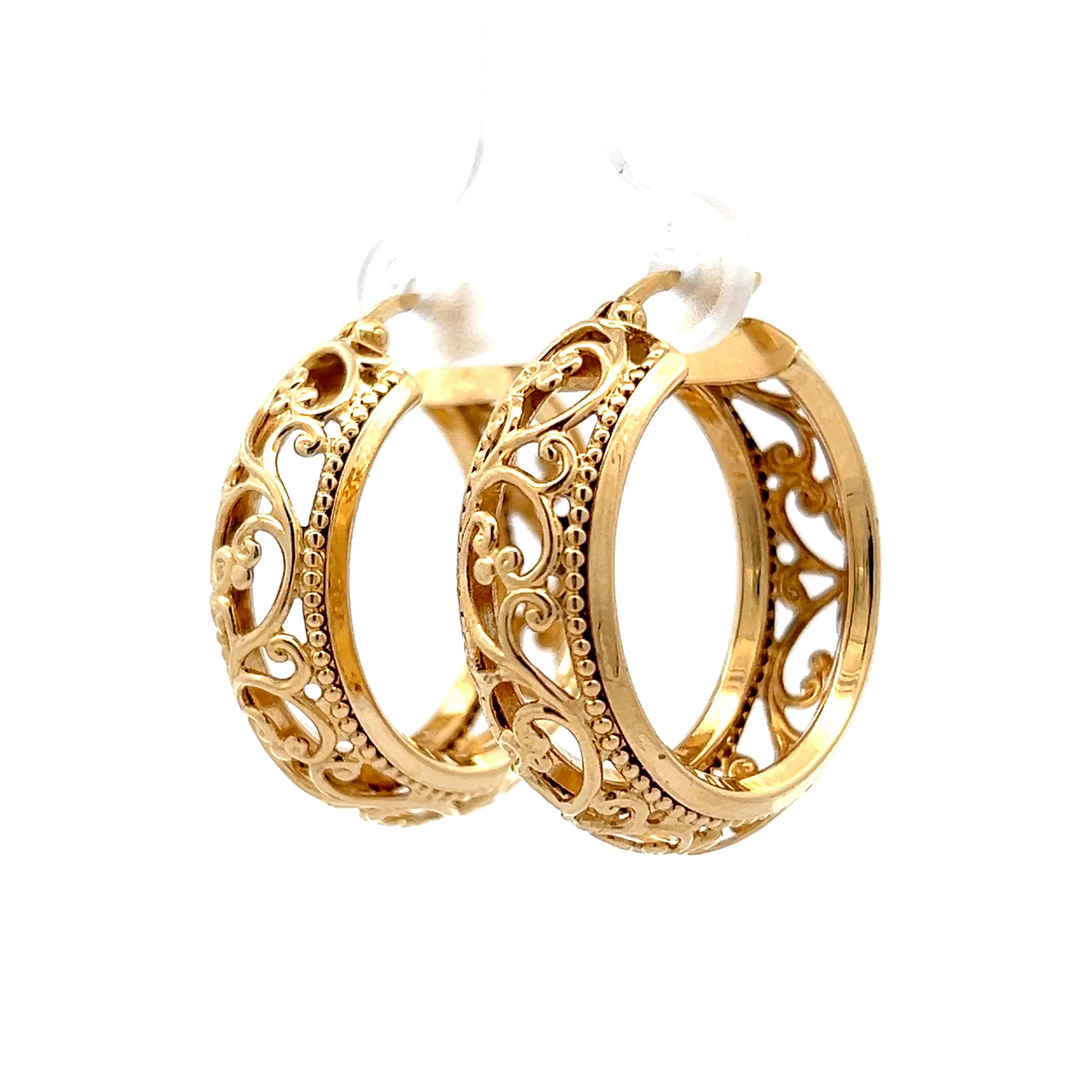 Intricate Filigree Hoop Earrings in 14k Yellow Gold - Image 2