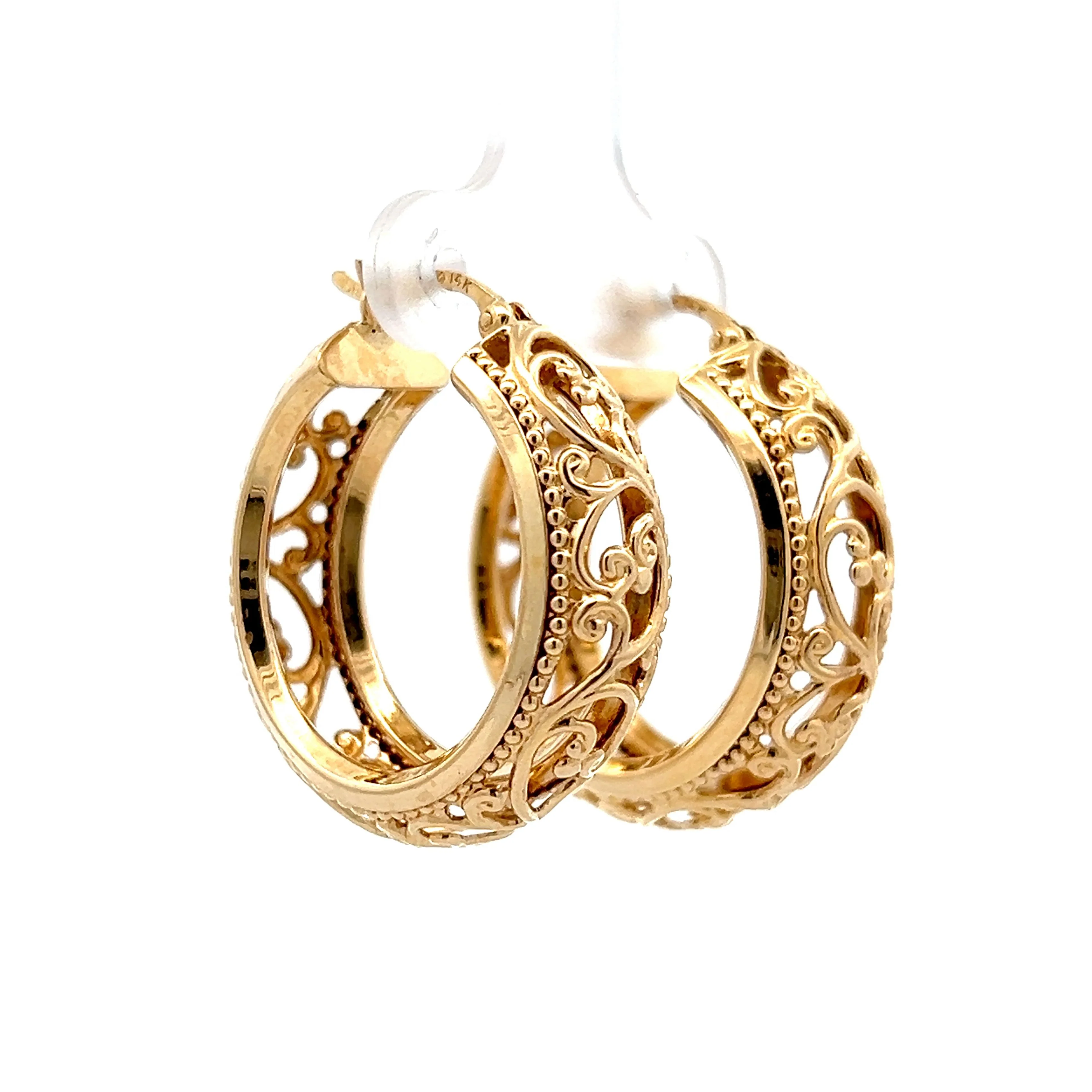 Intricate Filigree Hoop Earrings in 14k Yellow Gold - Image 3