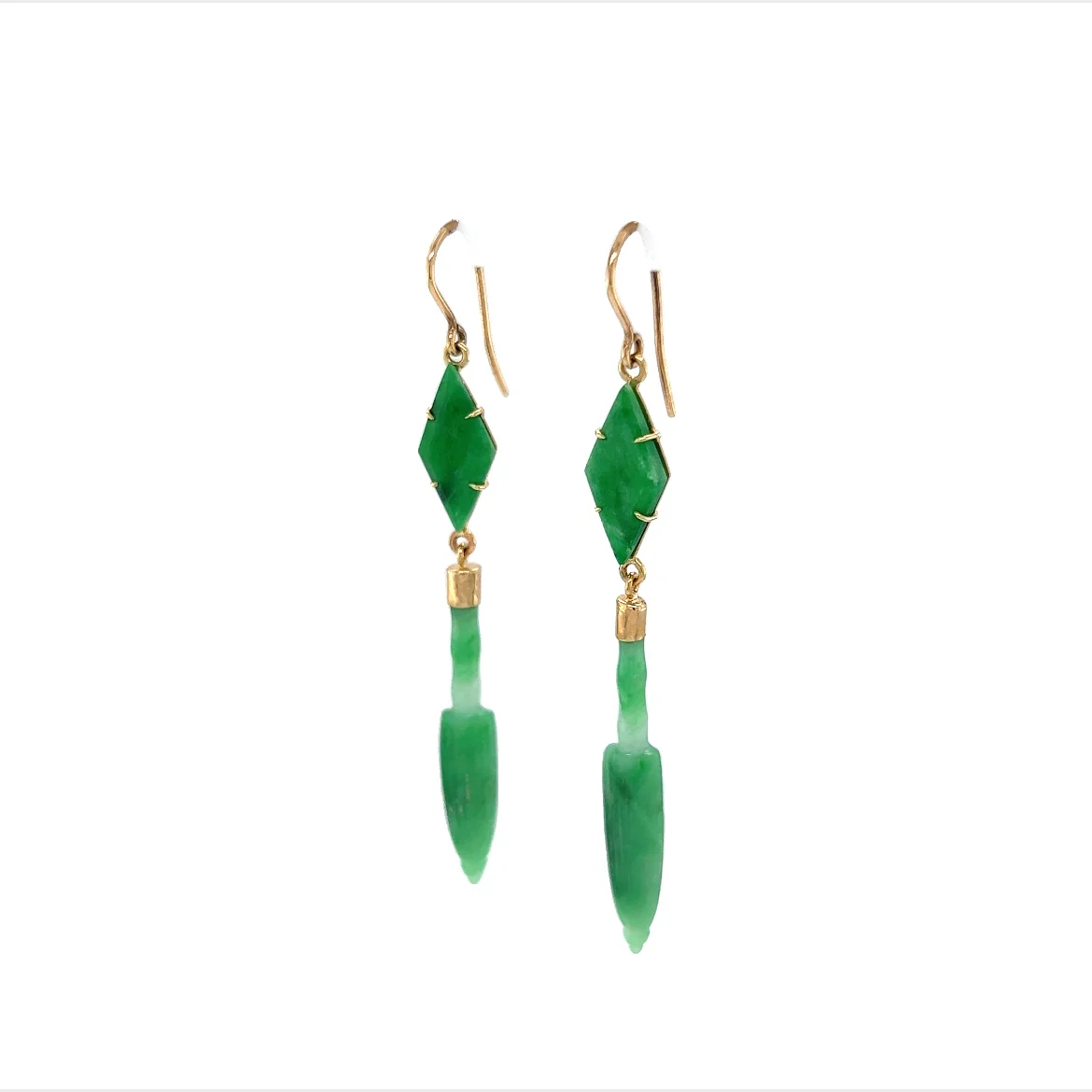 Jade Dagger Drop Earrings in 14k Yellow Gold - Image 2