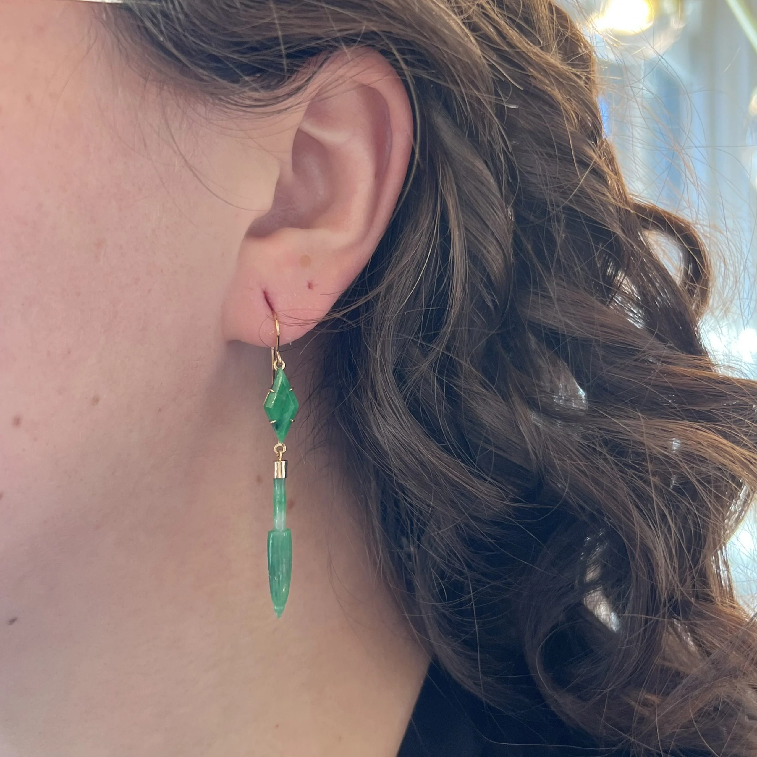 Jade Dagger Drop Earrings in 14k Yellow Gold - Image 4
