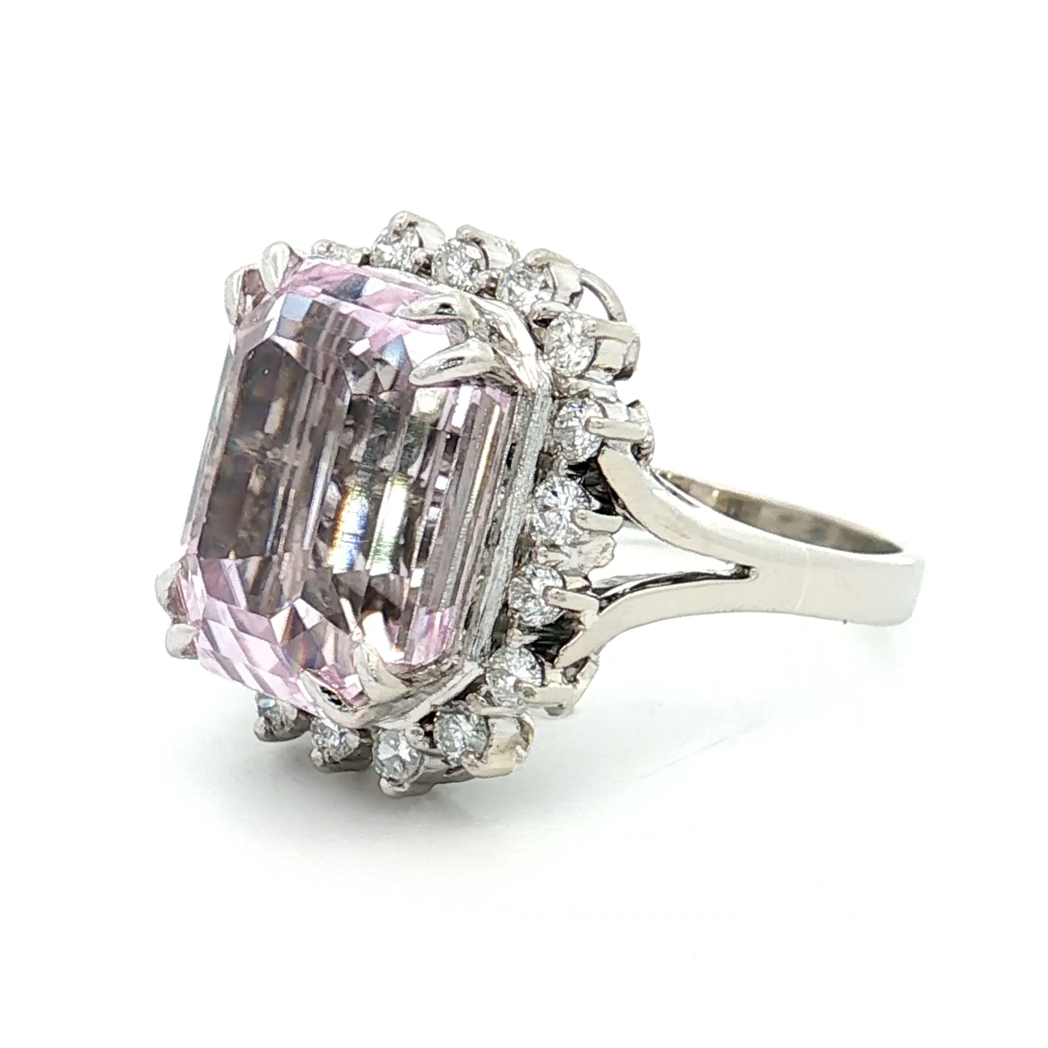 Kunzite & Diamond Cocktail Ring in 14k White Gold - Image 2