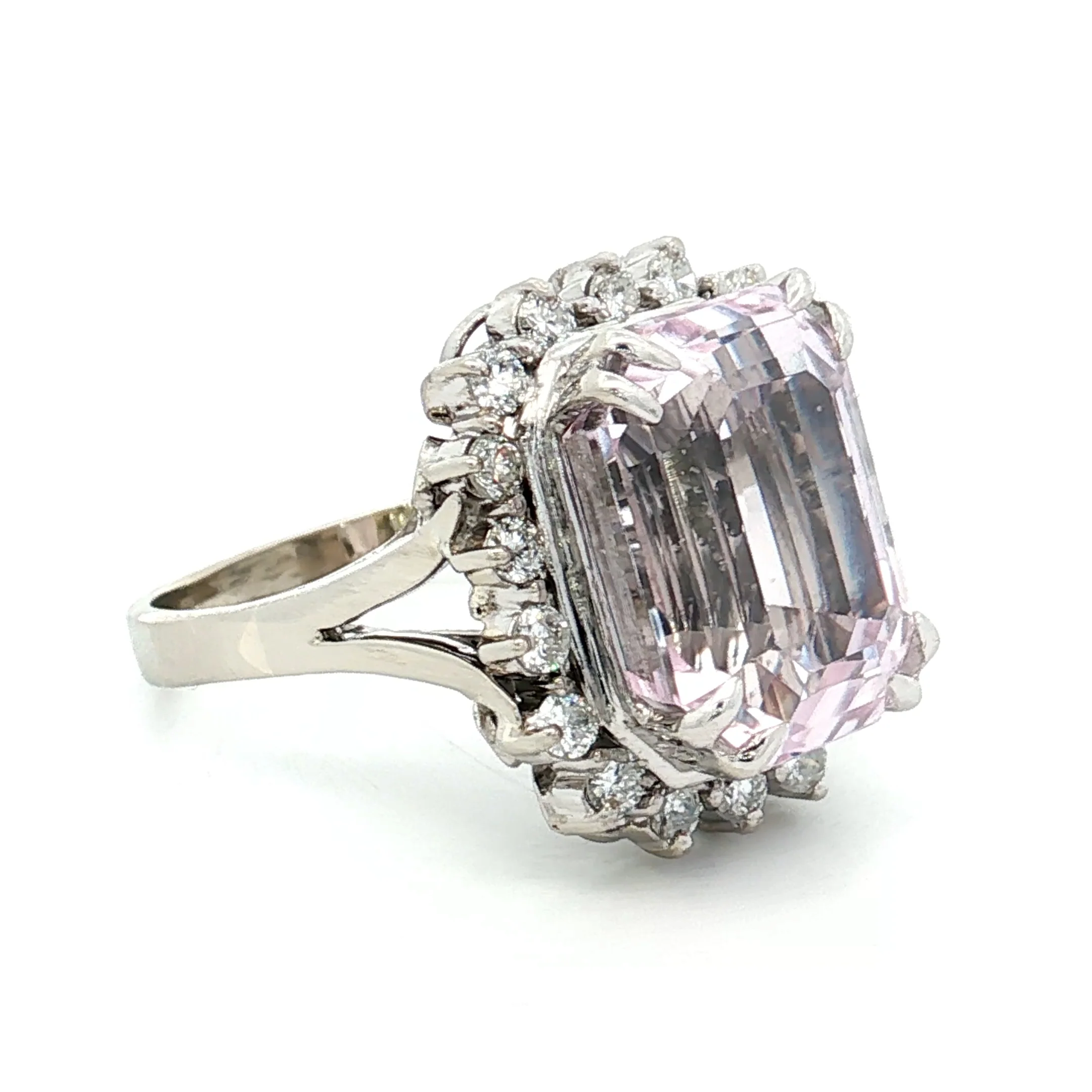 Kunzite & Diamond Cocktail Ring in 14k White Gold - Image 3