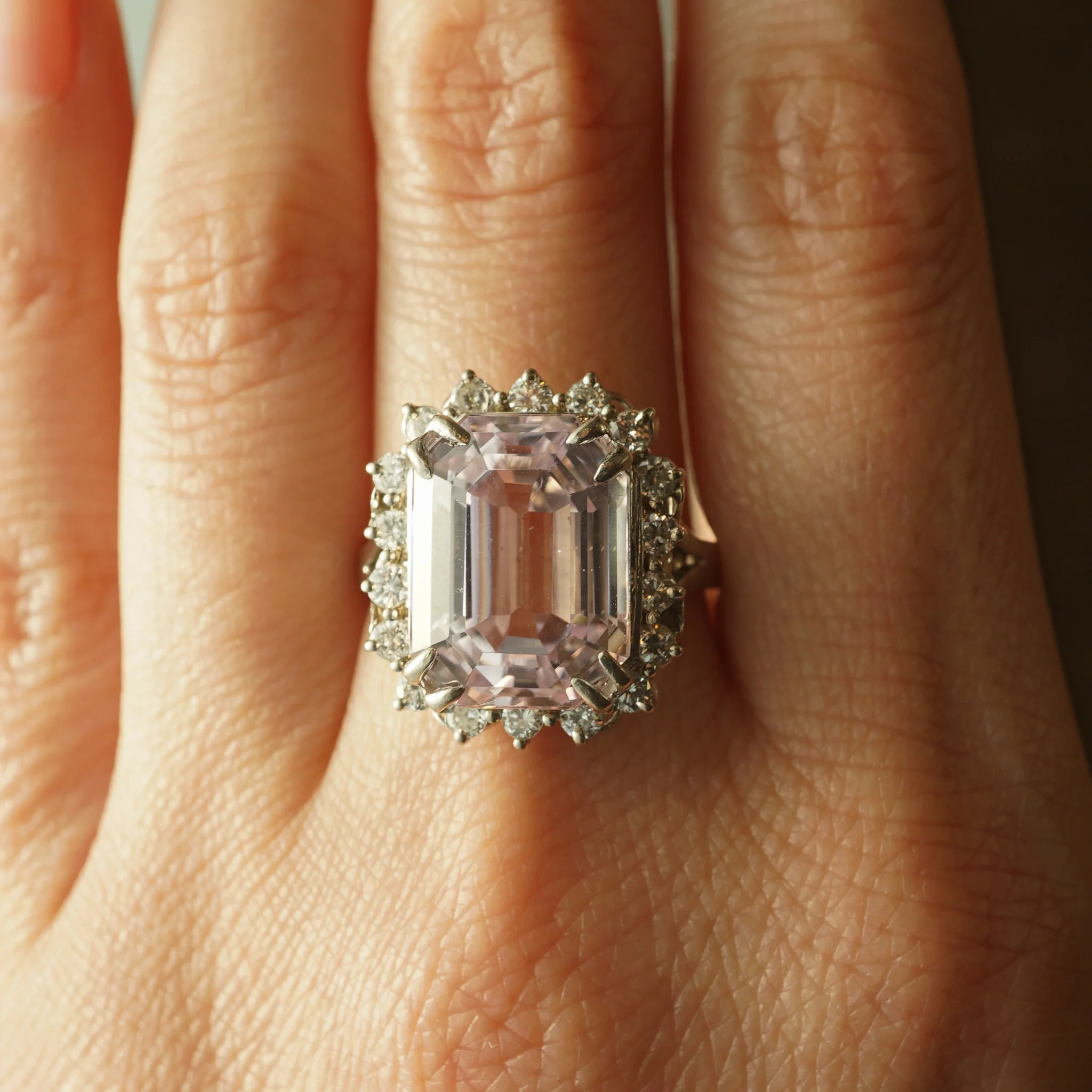 Kunzite & Diamond Cocktail Ring in 14k White Gold - Image 7