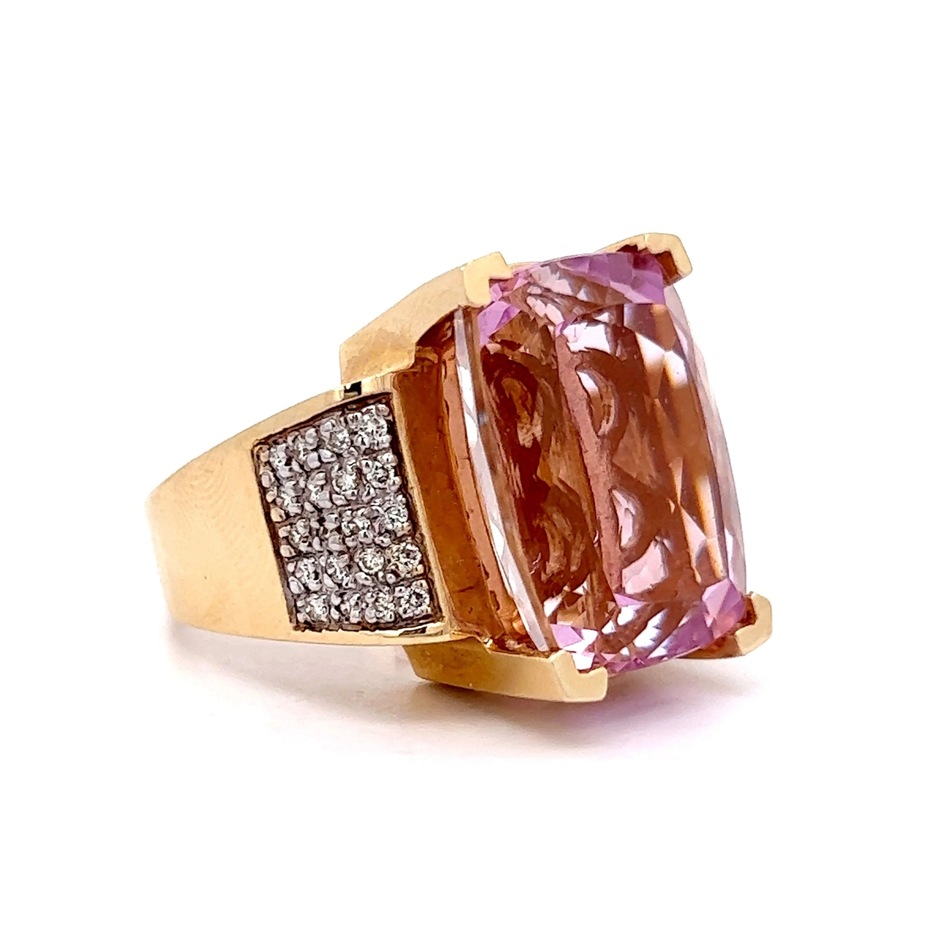 Kunzite & Diamond Cocktail Ring in 14k Yellow Gold - Image 3