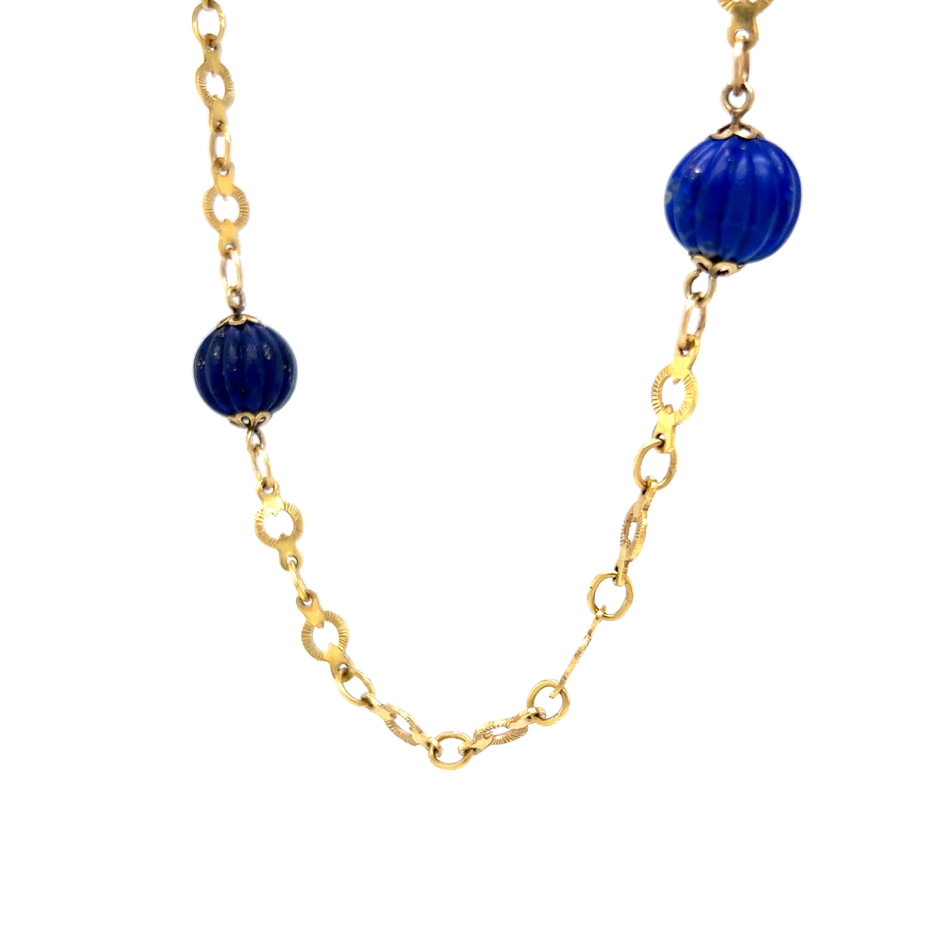 Vintage Mid-Century Lapis Lazuli Beaded Necklace in 18k Yellow Gold - Image 2