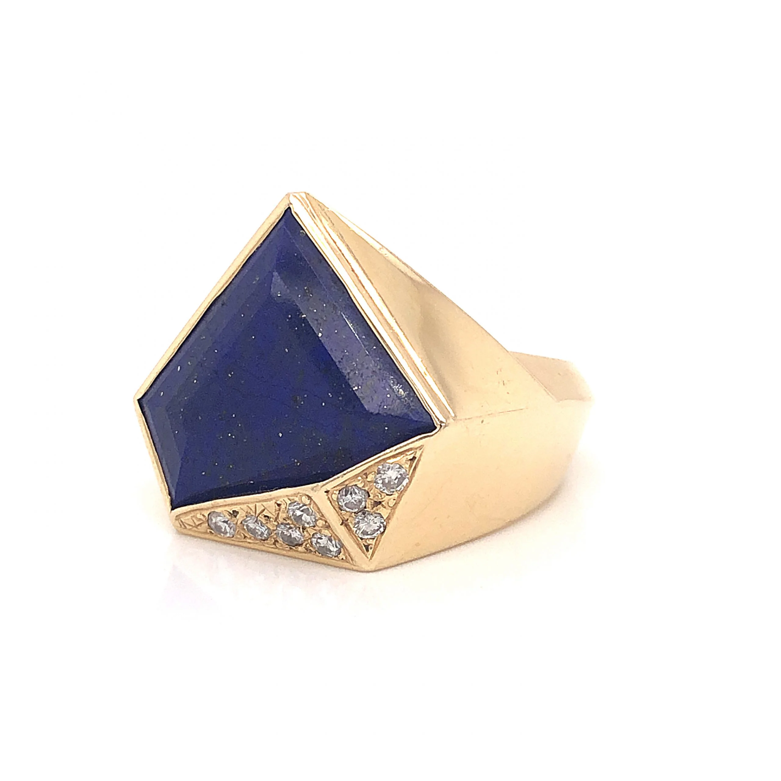 Lapis Lazuli & Diamond Cocktail Ring in 14k Yellow Gold - Image 2