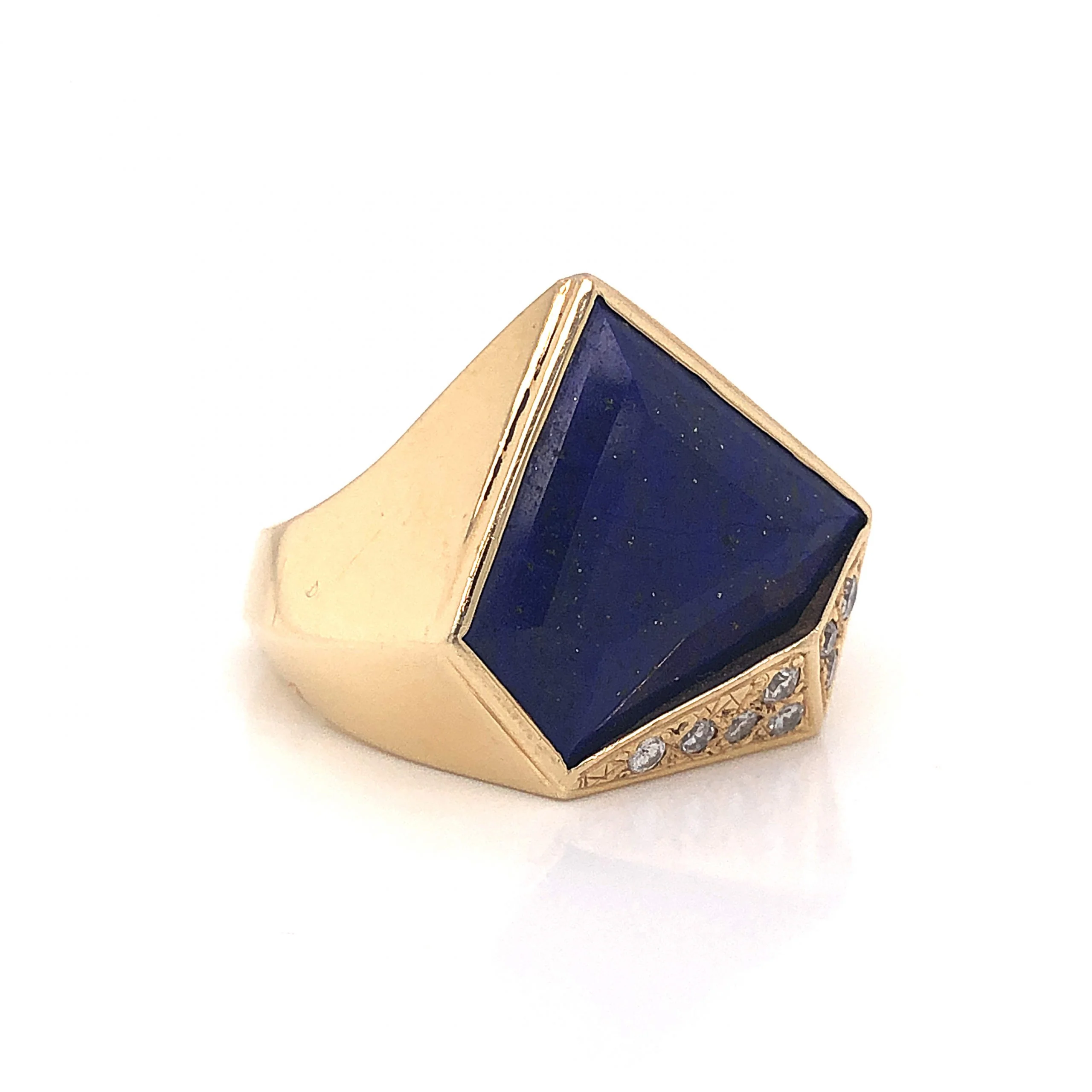 Lapis Lazuli & Diamond Cocktail Ring in 14k Yellow Gold - Image 3