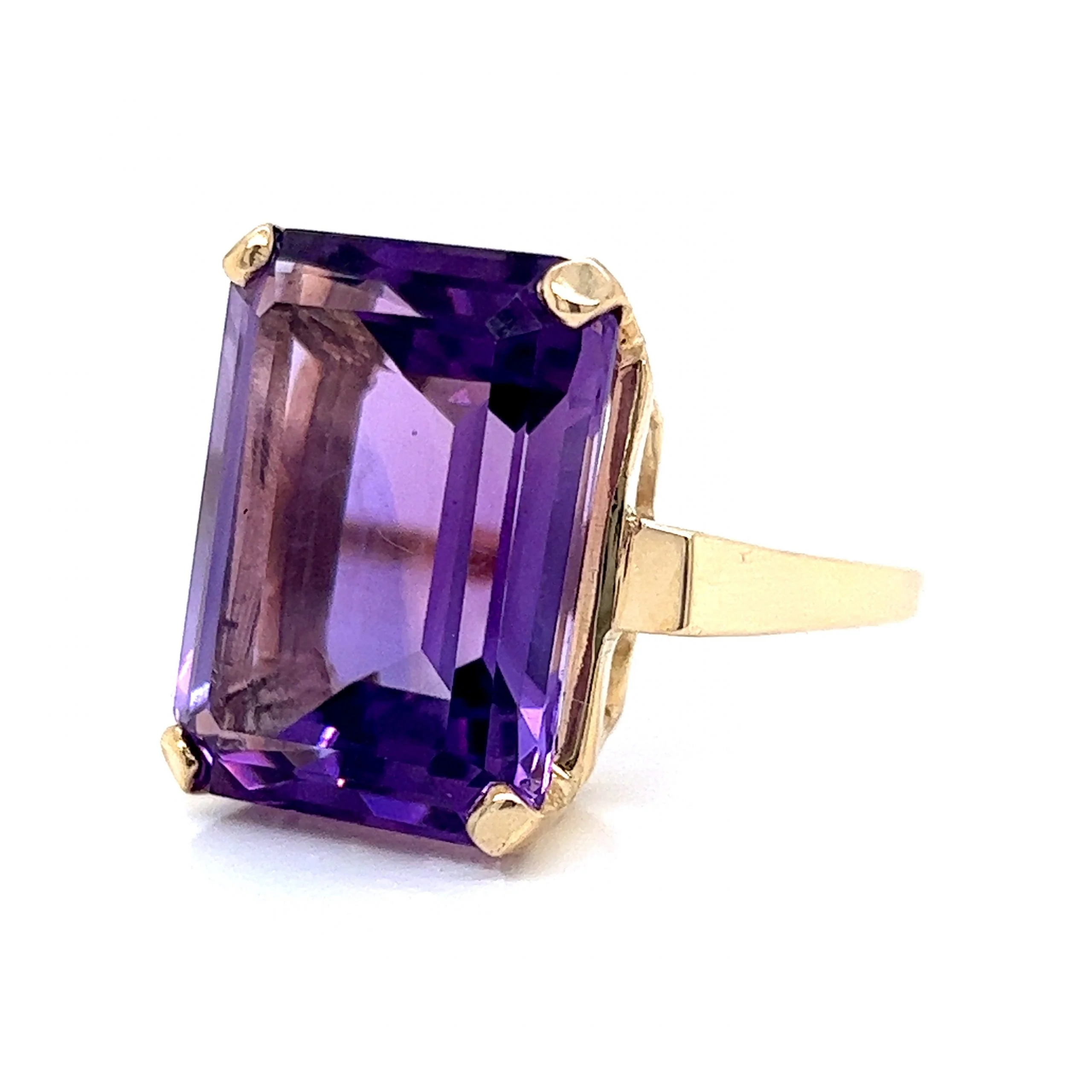 Large Emerald Cut Amethyst Cocktail Ring in 14k Yellow Gold - Image 2