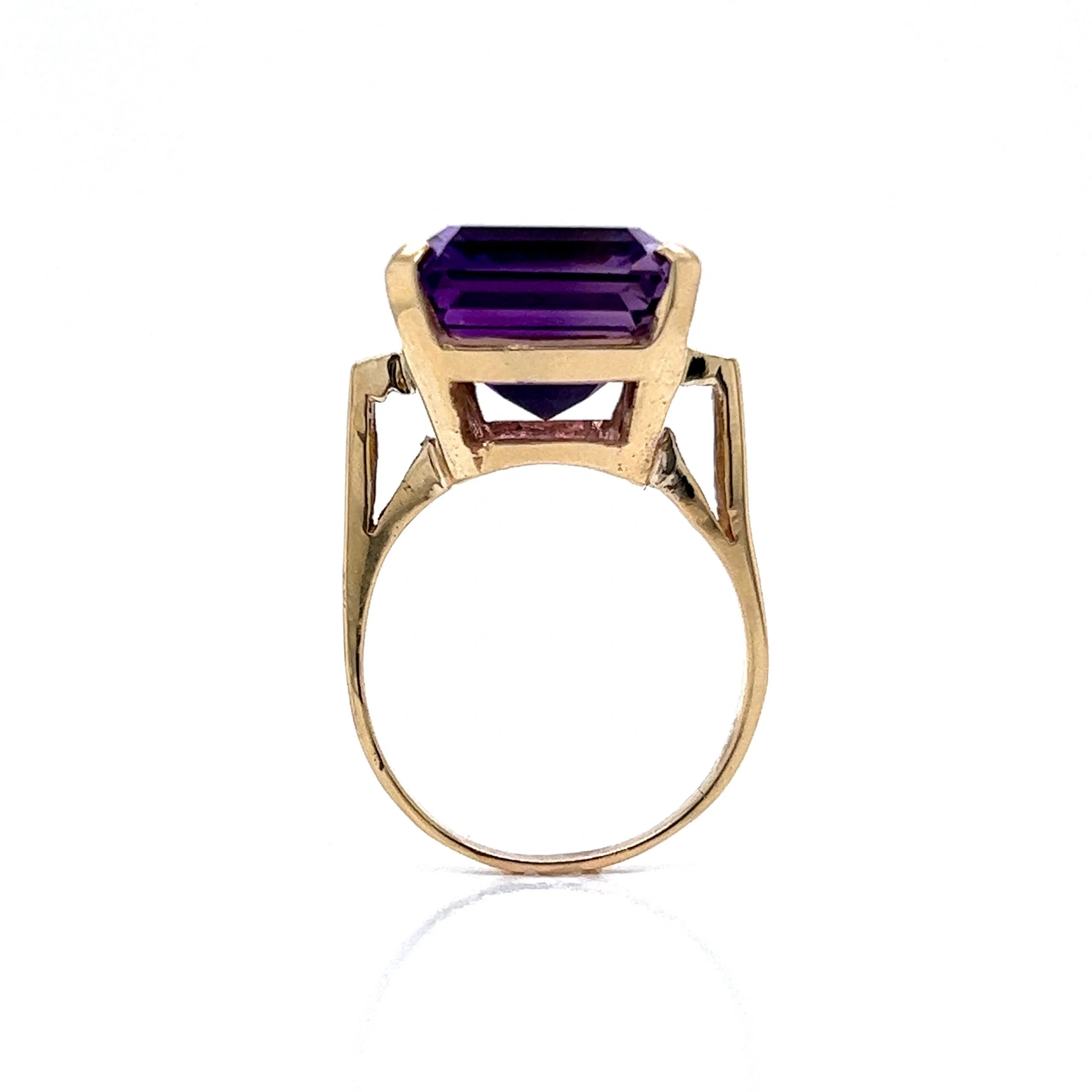 Large Emerald Cut Amethyst Cocktail Ring in 14k Yellow Gold - Image 5