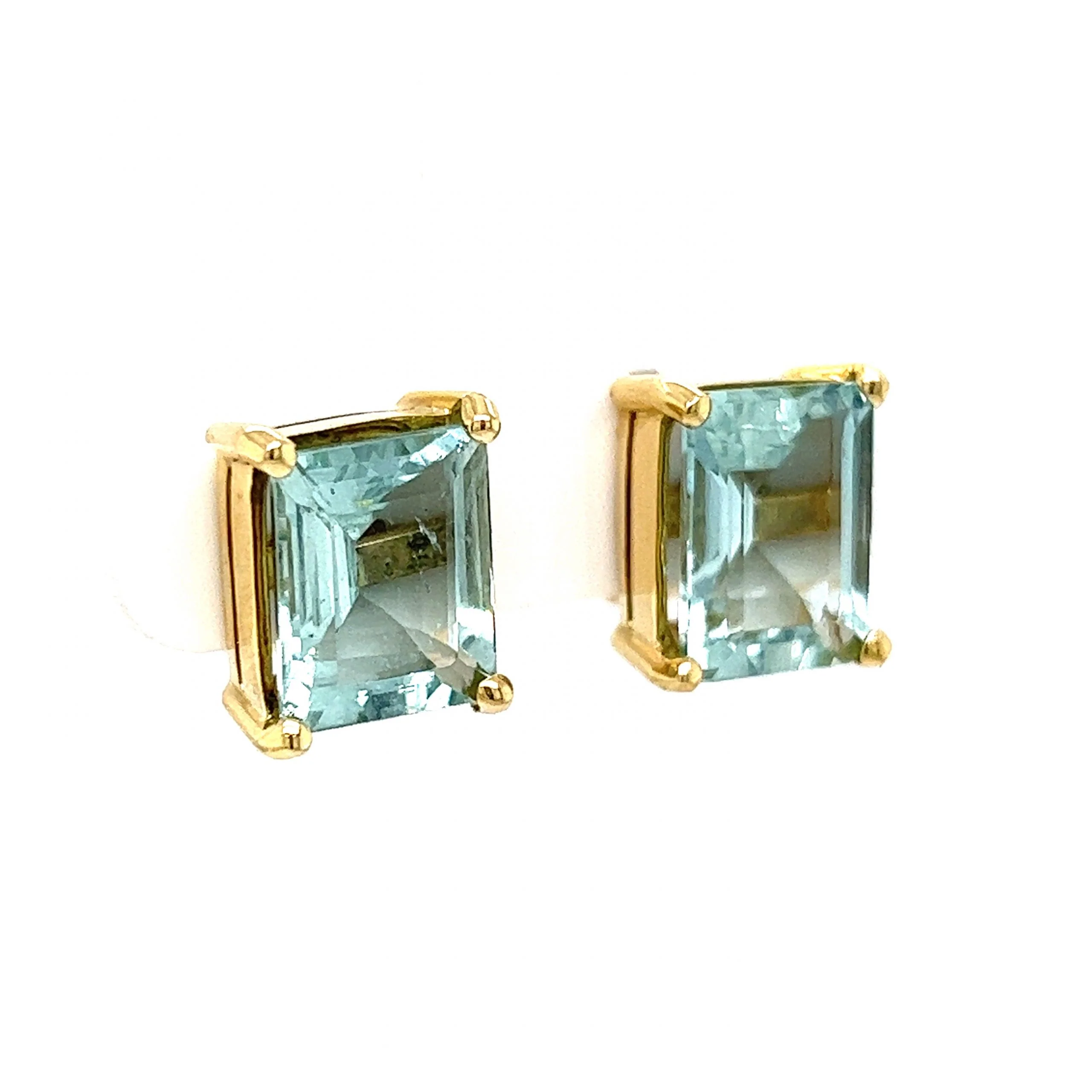 Large Emerald Cut Aquamarine Stud Earrings in 14k Yellow Gold - Image 3