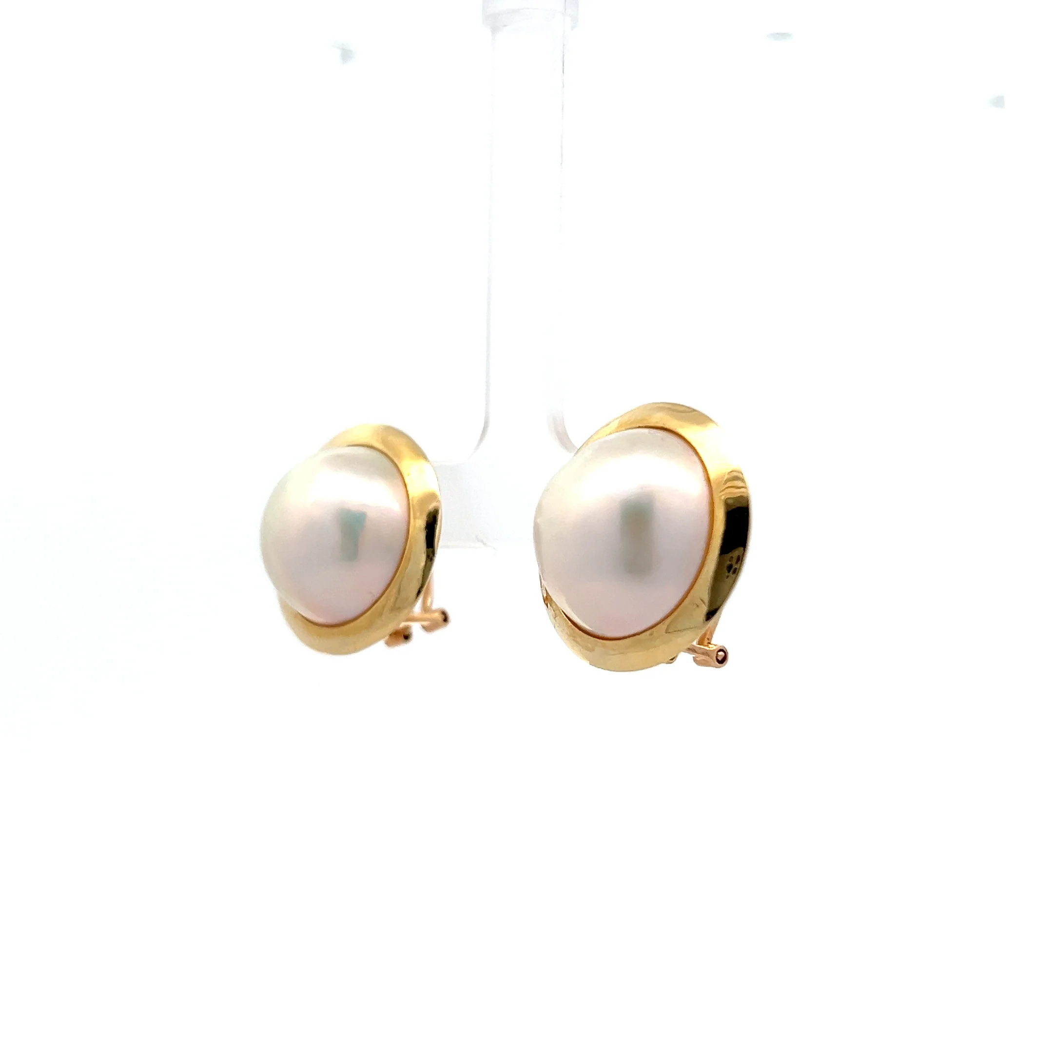 Large Mabe Pearl Stud Earrings in 14k Yellow Gold - Image 2