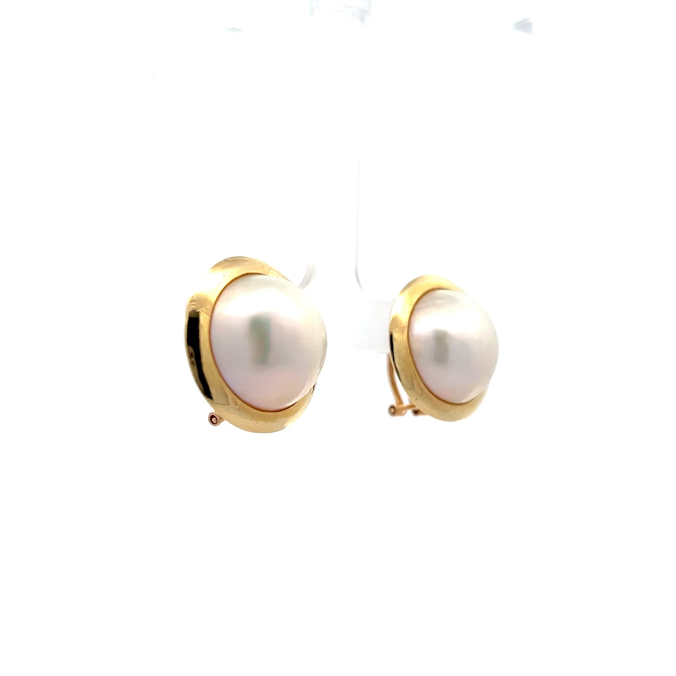 Large Mabe Pearl Stud Earrings in 14k Yellow Gold - Image 3