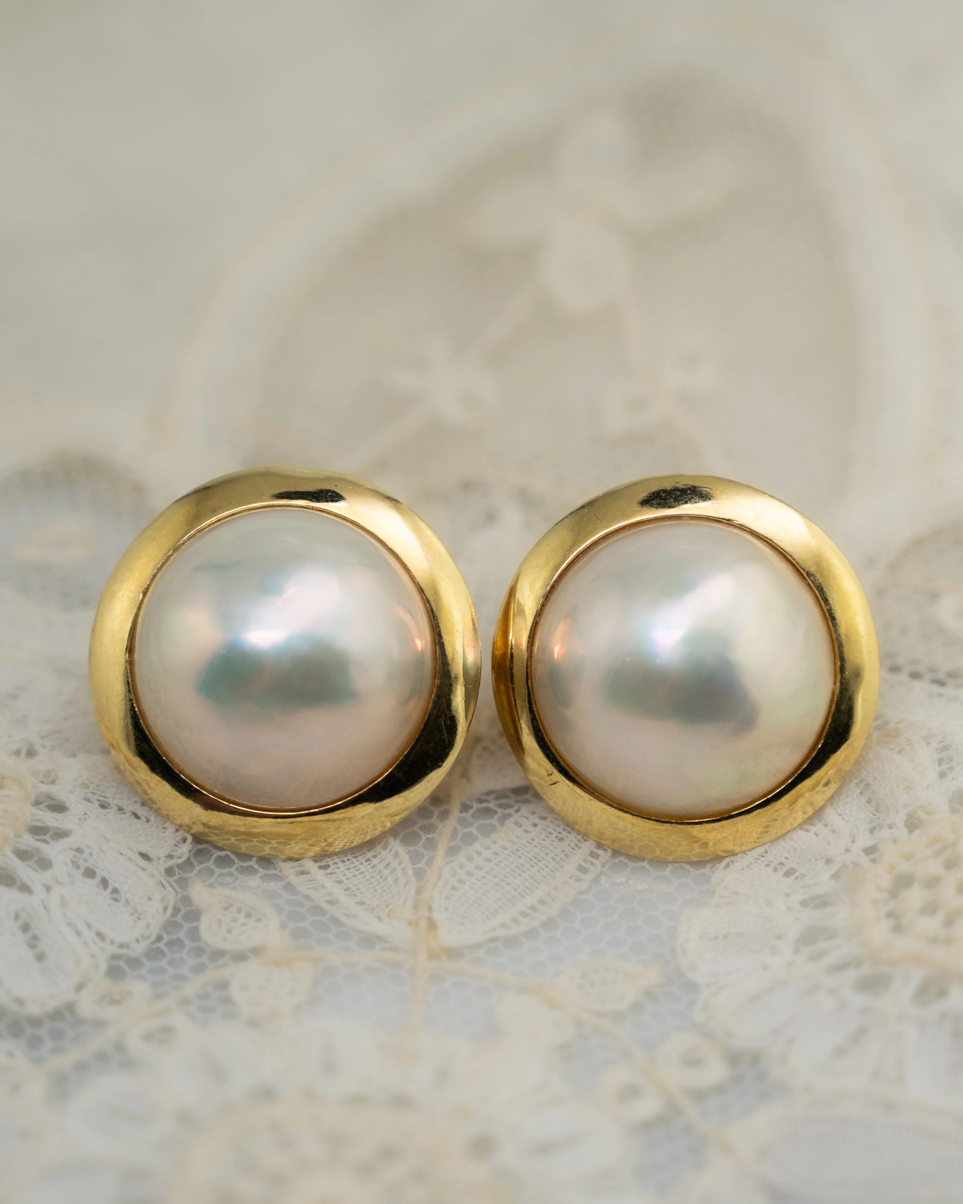 Large Mabe Pearl Stud Earrings in 14k Yellow Gold - Image 4